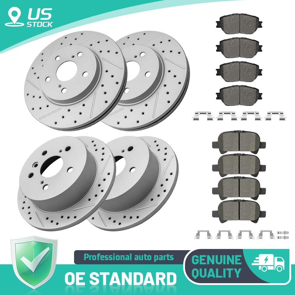 Front & Rear Disc Brake Rotors + Ceramic Pads W/Clips for Toyota Camry 3.0L 3.3L