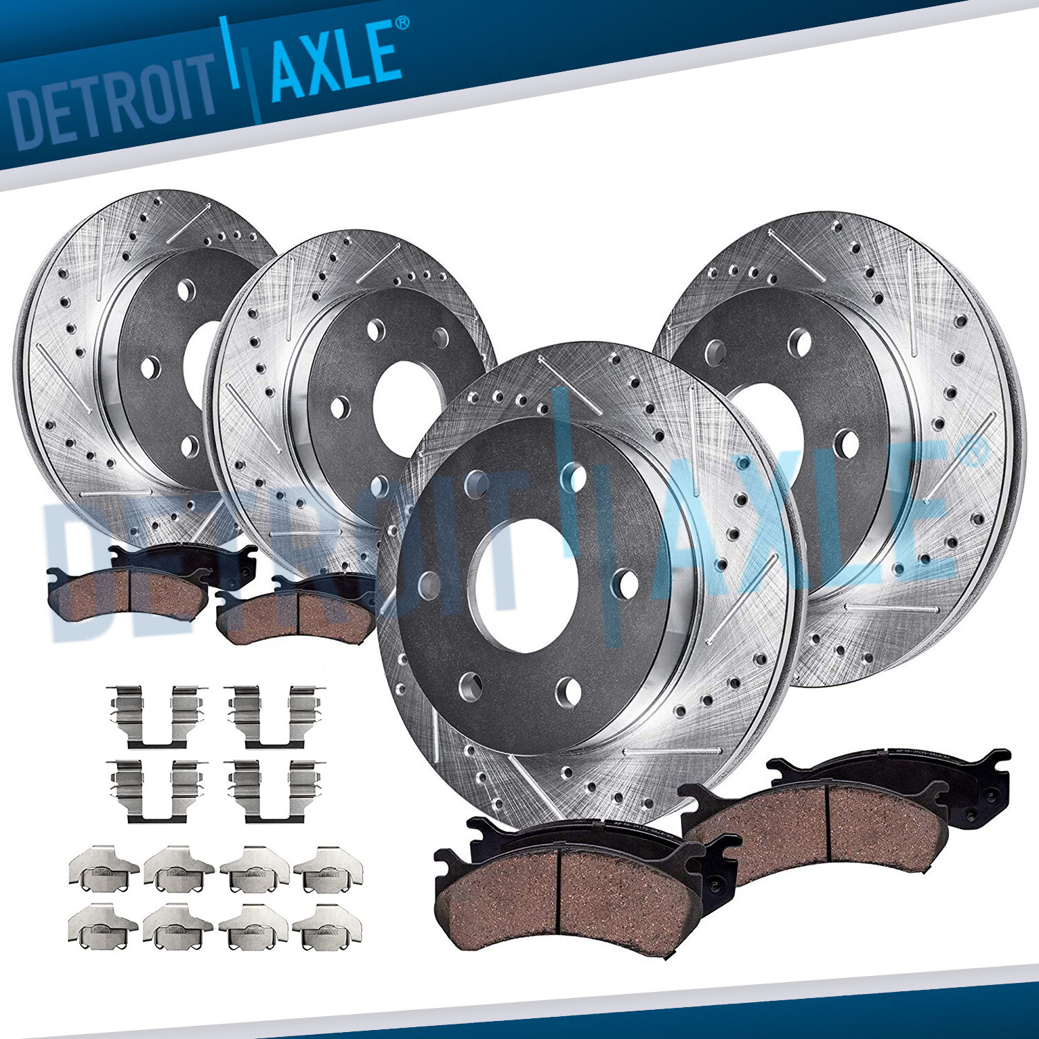Front & Rear Drilled Rotor + Brake Pad for GMC Yukon Tahoe Silverado Sierra 1500