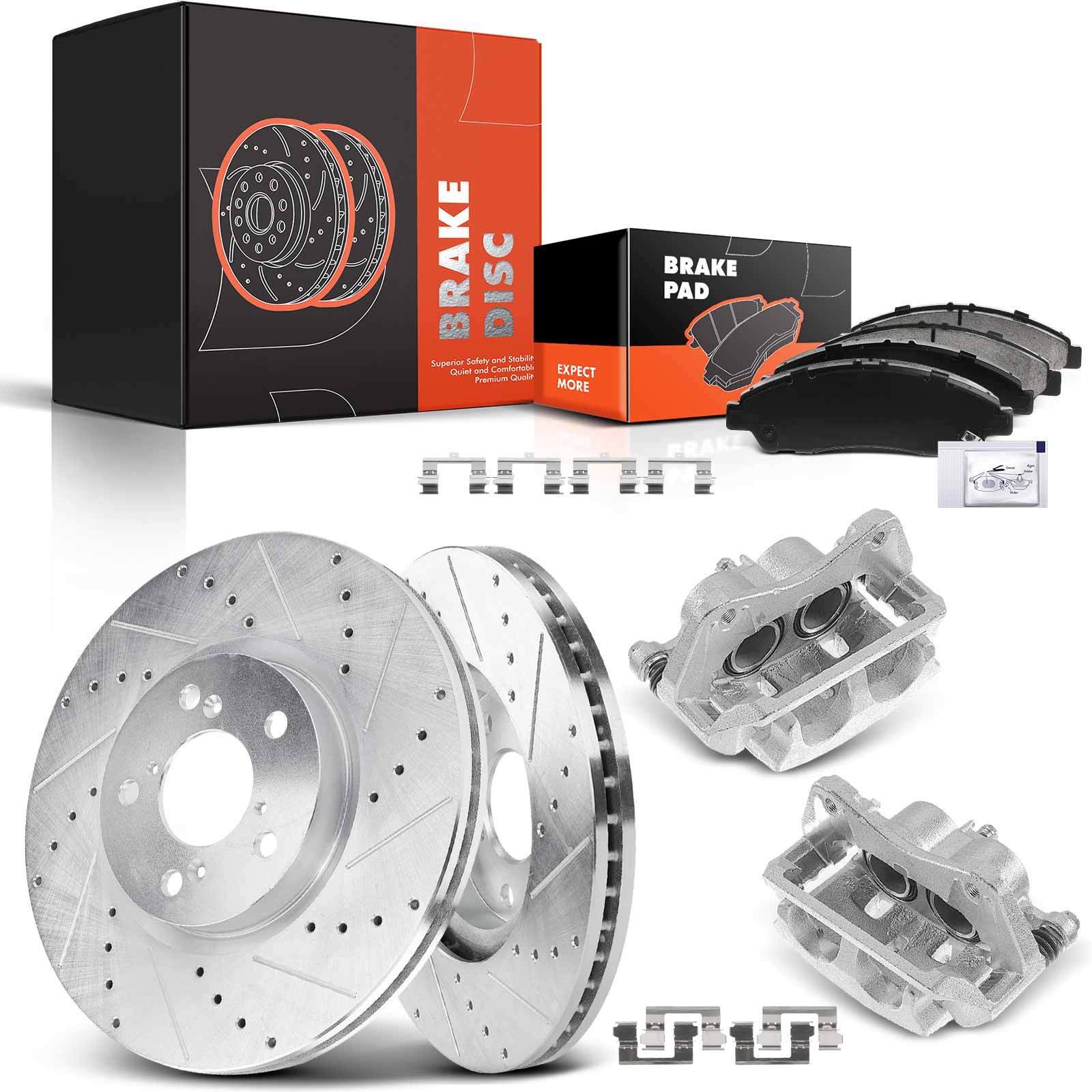 Front Drilled Brake Rotor & Ceramic Pads + Caliper for Acura MDX 07-13 ZDX 330mm