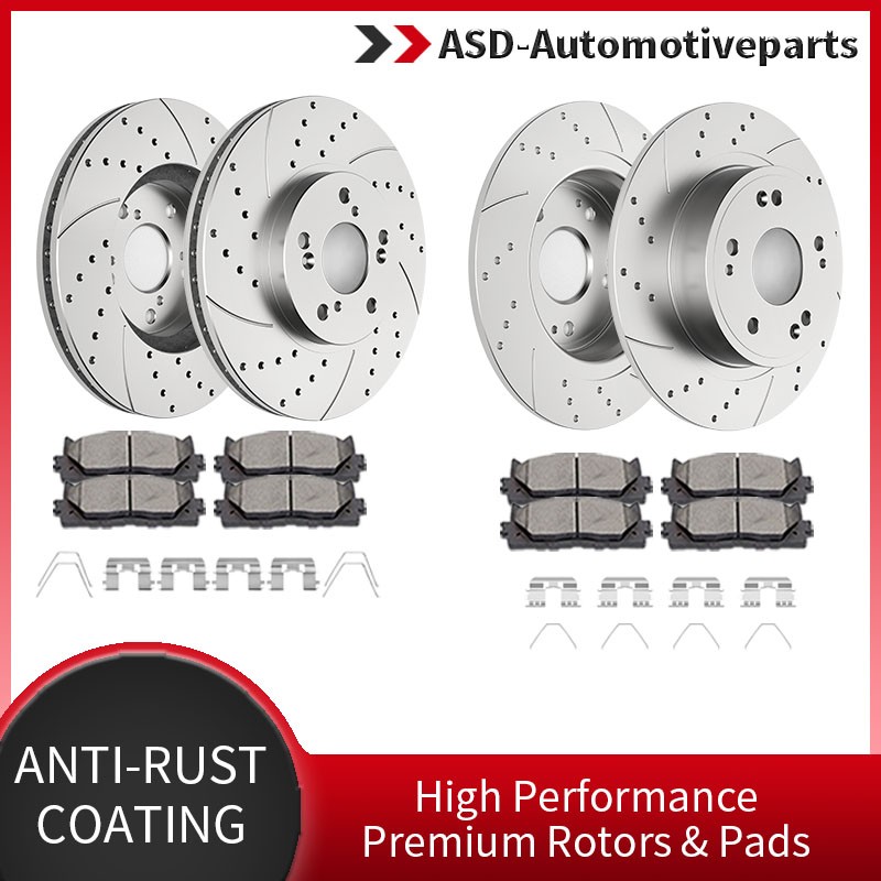 Front Rear Drilled Slotted Brake Rotors and Pads Kit Fit for Honda Accord EX EXL