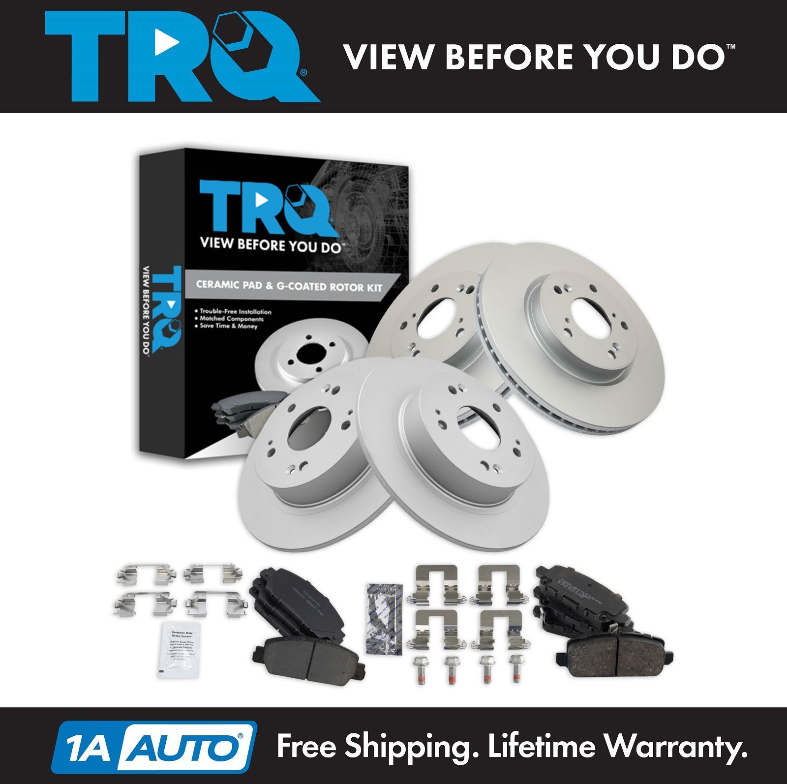 TRQ Front & Rear Ceramic Pad & Coated Rotor Kit for Honda HR-V