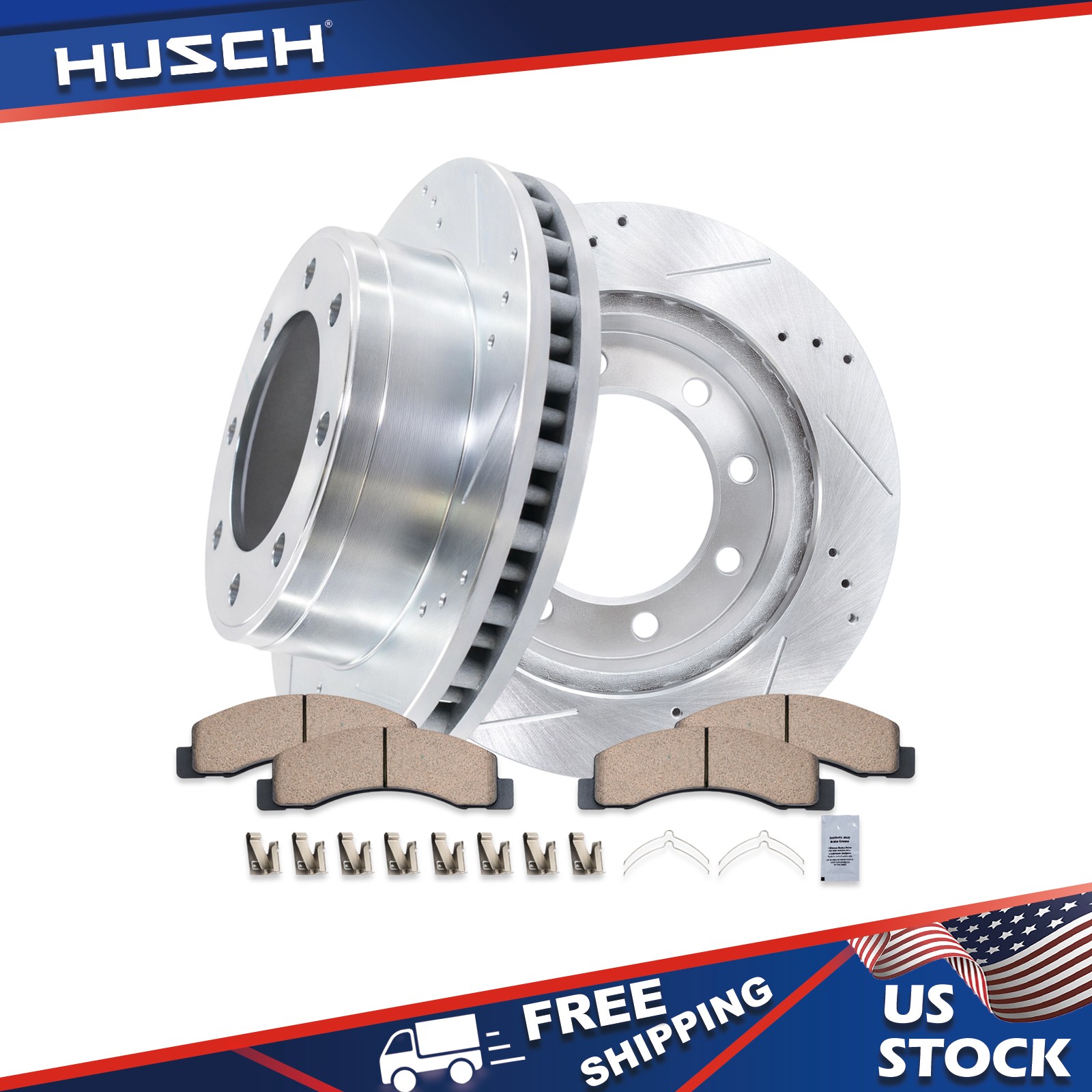 FRONT 4WD 13.03″ Drilled Rotor Brake Pads For 1999-04 Ford F-350 F-250 Excursion