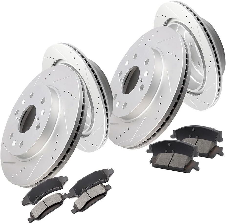 Front Rear Brake Rotor + Carbon Fiber Ceramic Pads for Chevy Silverado 1500 GMC