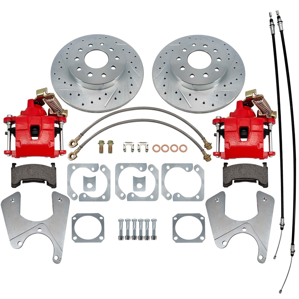 For 1968-1974 GM F/X-Body 10 & 12 Bolt St Rear Disc Brake Kit With Red Calipers