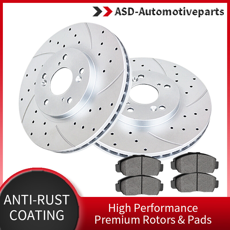 Front Rear Drilled Disc Brake Rotors Pads Brakes Kit Fit 2016-2018 Honda Civic