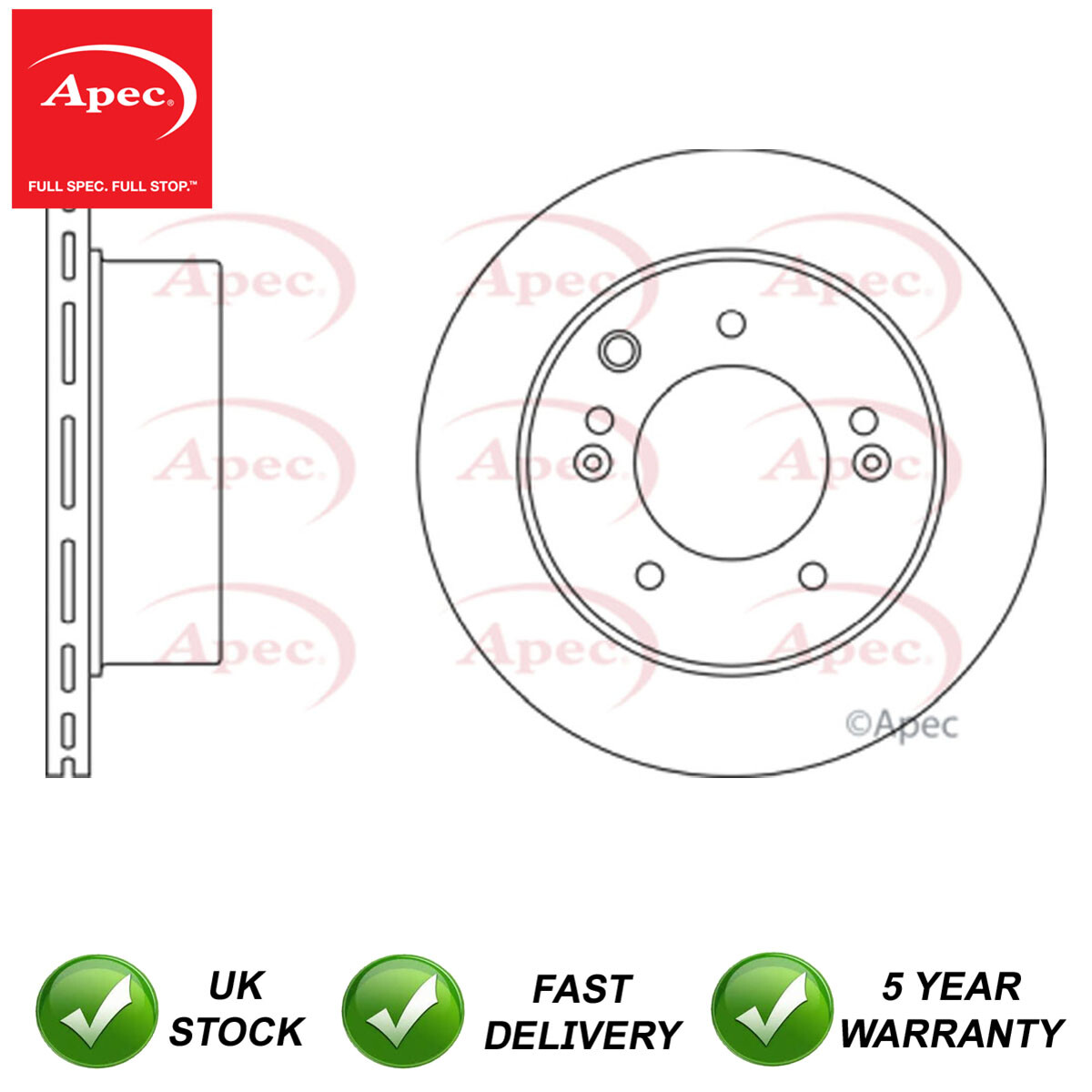 1x Brake Disc Rear Apec Fits Kia Sorento 2002-2009 2.4 2.5 CRDi 3.5 584113E300