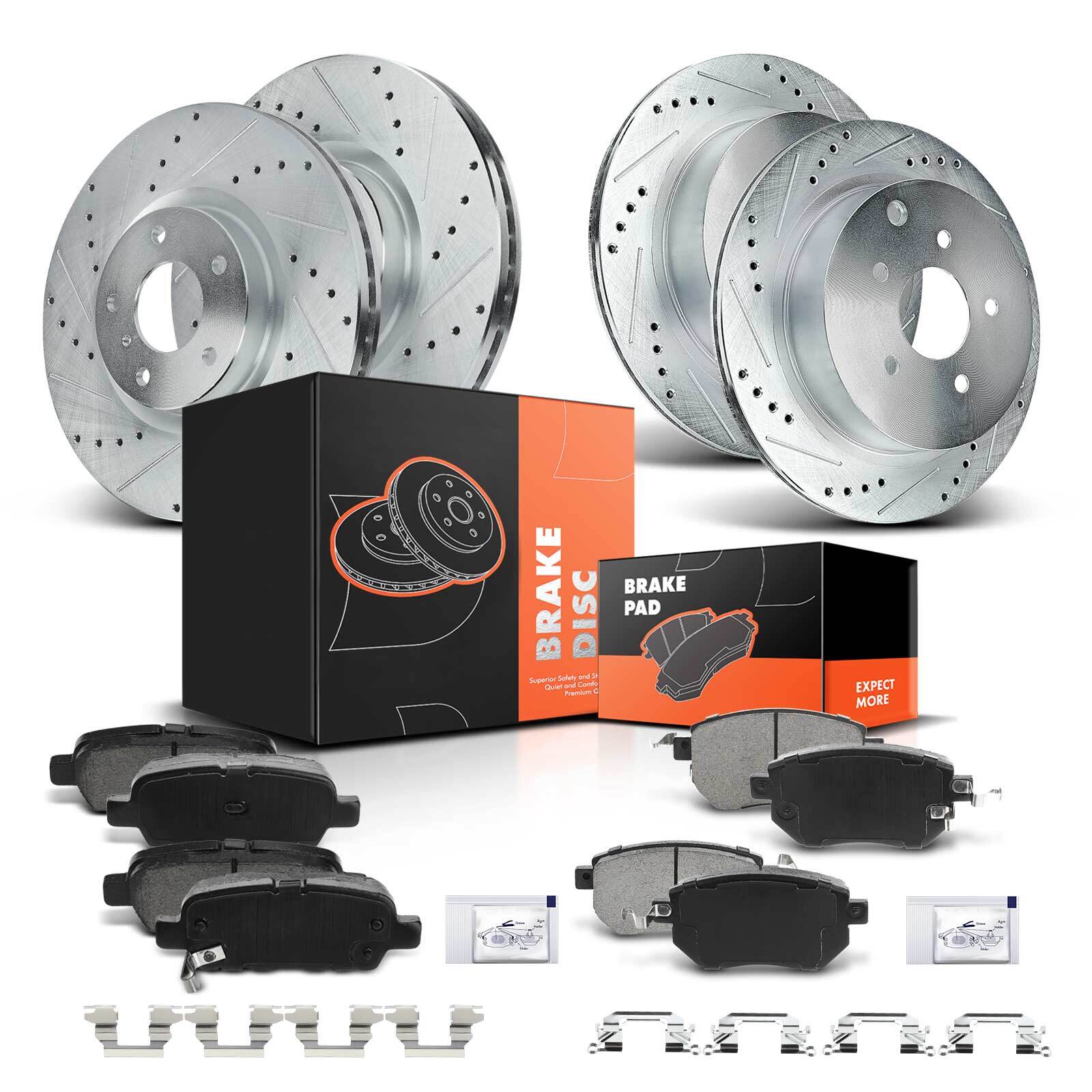 Front & Rear Side Drilled Rotor & Ceramic Brake Pad for Nissan Murano 05-07 2012