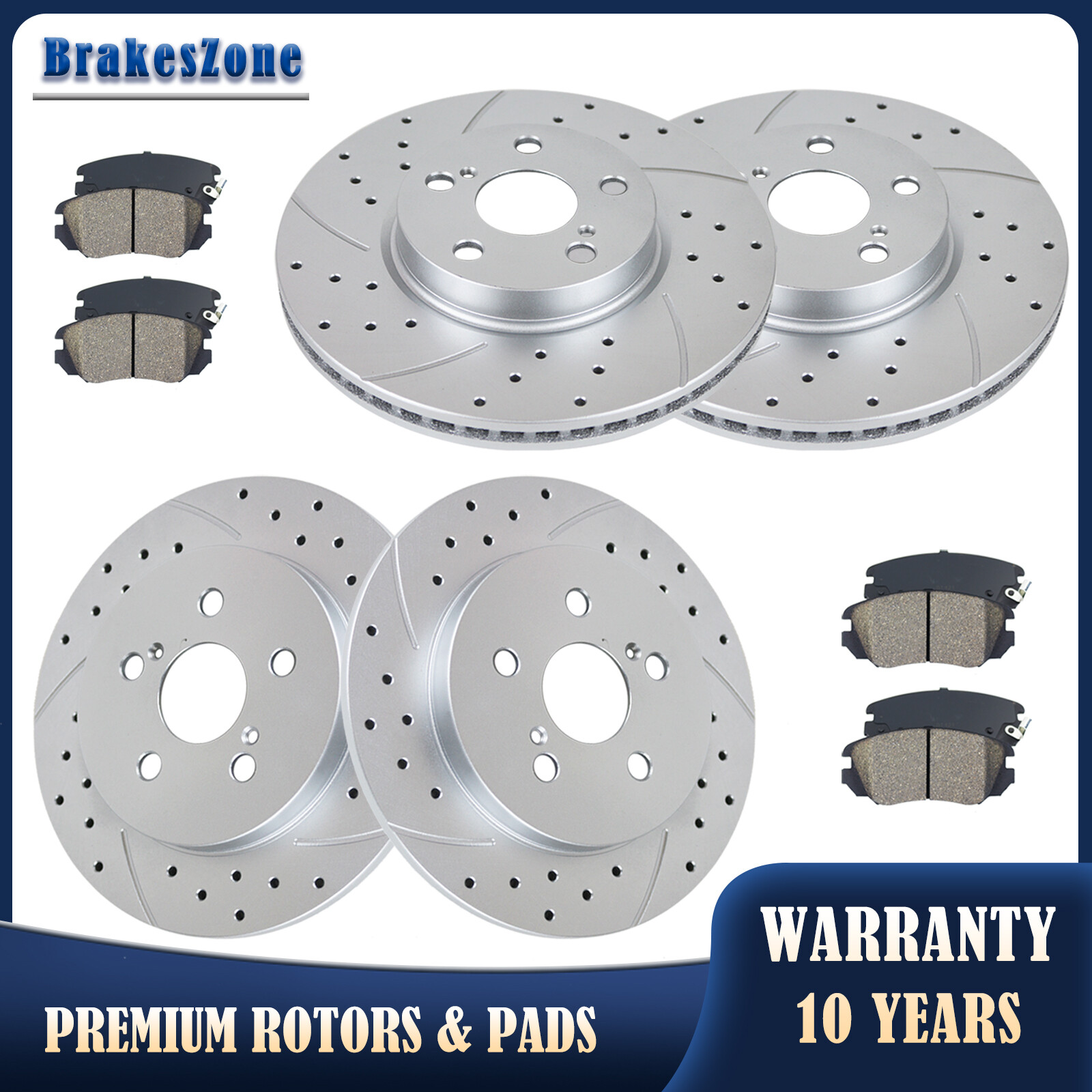 275mm Front 259mm Rear Brake Rotors Pads for Toyota Corolla 2009-2019 Drilled