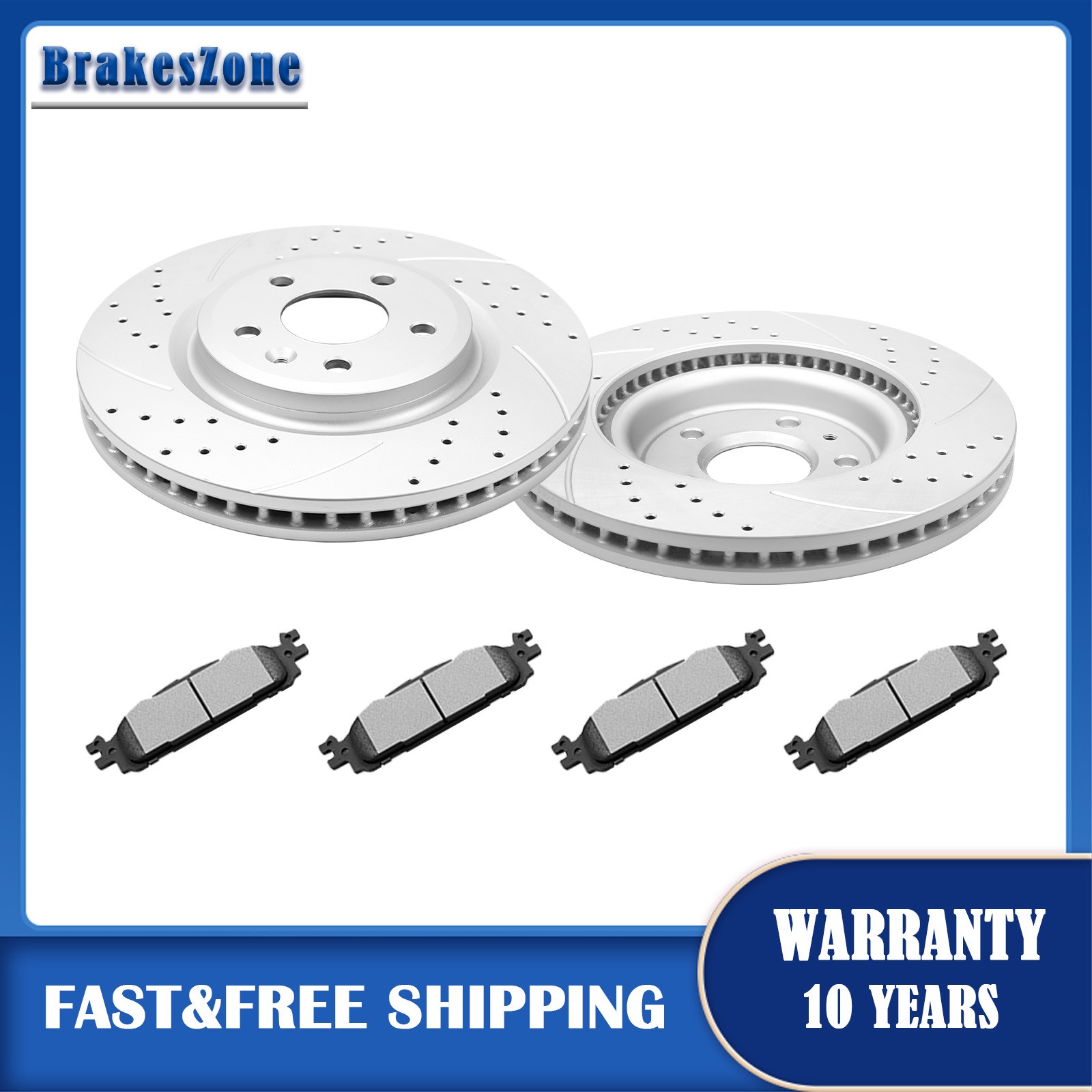 Front (325mm) Slotted Brake Rotors and Pads for Ford Explorer 11-2012 2013-2019