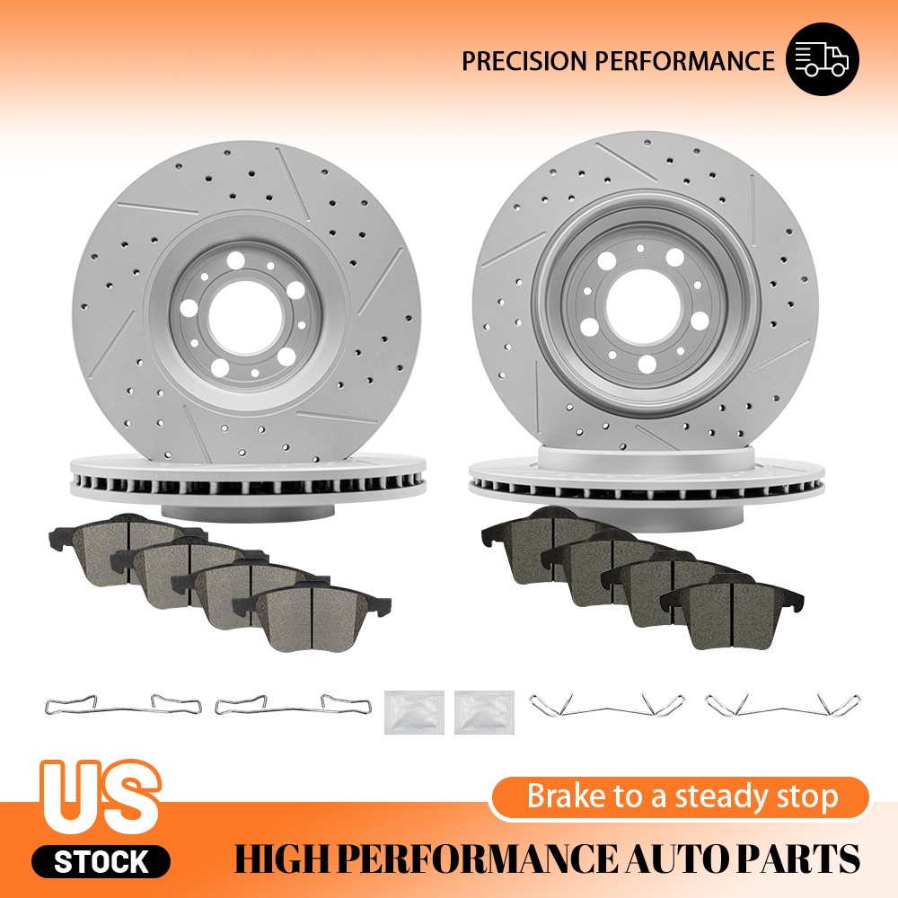 316mm Front 308mm Rear Drilled Disc Rotors & Brake Pads for 2003-2014 Volvo XC90