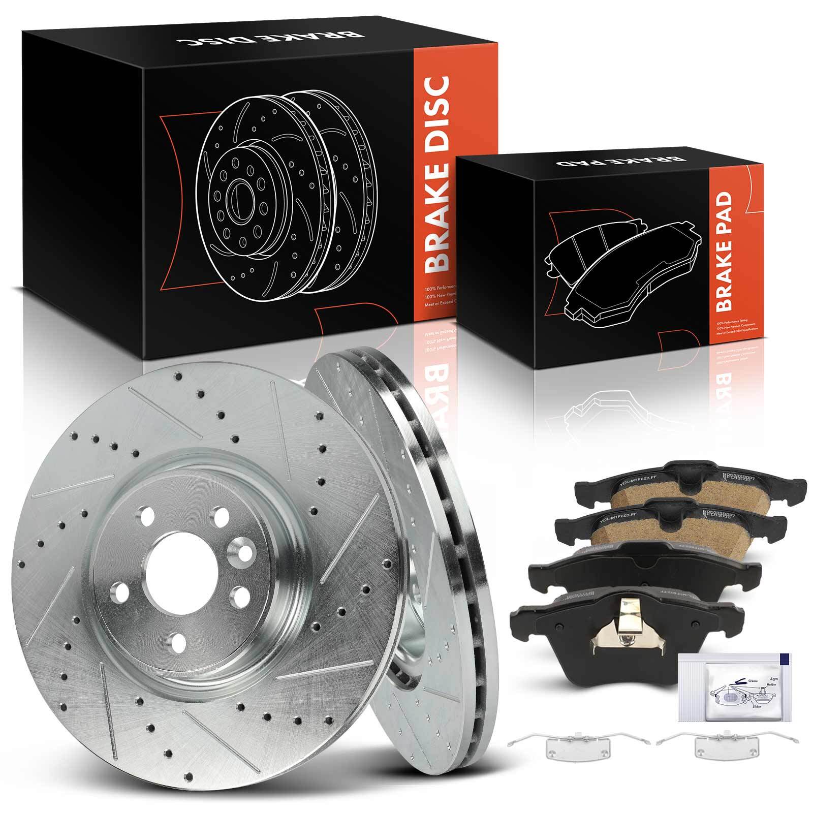 Front Drilled Brake Rotors & Ceramic Brake Pads for Volvo S80 07-16 S60 V60 V70