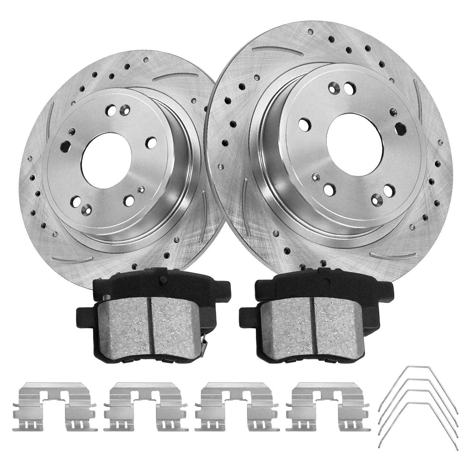 Front Rear Drilled Slotted Brake Rotors Ceramic Pads for 08-17 Honda Accord 2.4L
