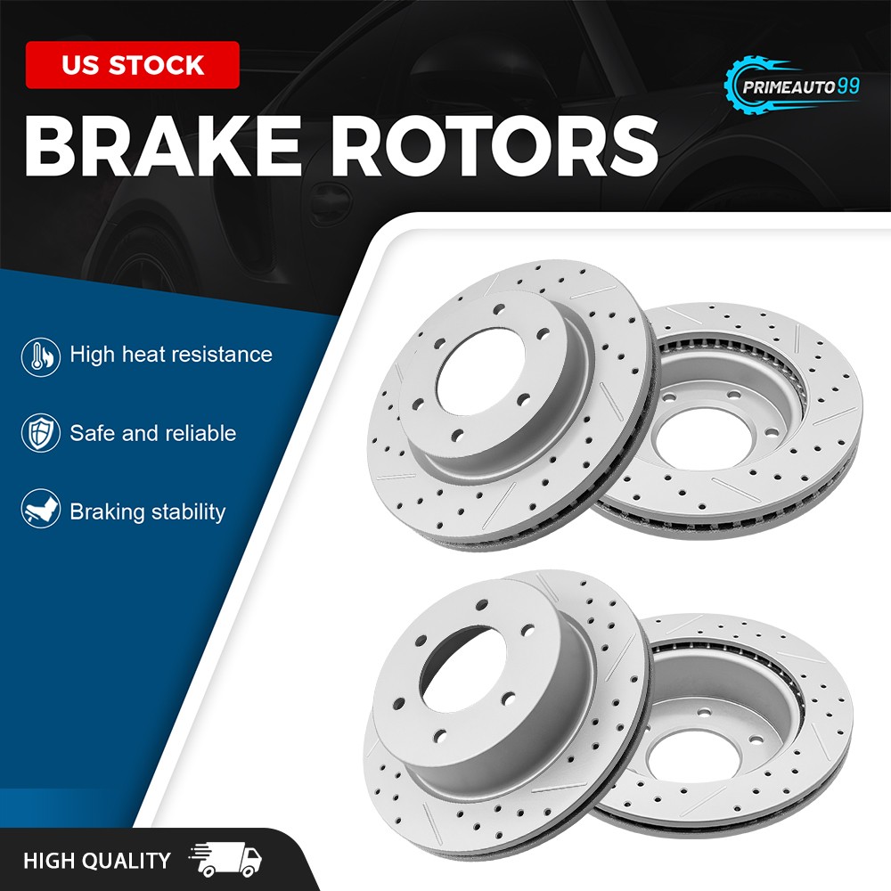 Front & Rear Drilled Brake Rotors Pair for 2019 2020 2021 2022 2023 Ford Ranger