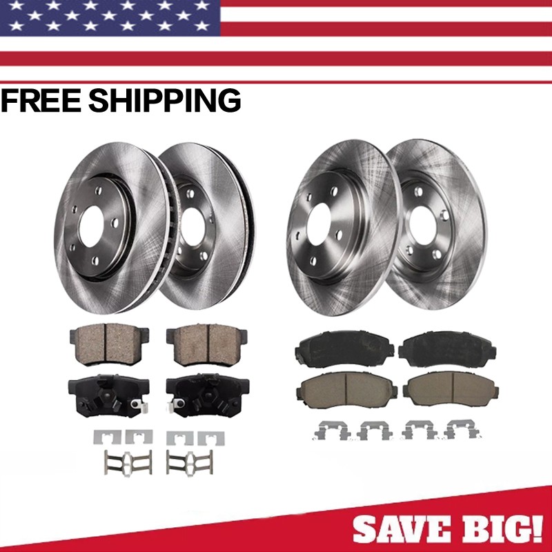 Front and Rear Disc Brake Rotors Ceramic Brake Pads for 2010 – 2012 Honda CR-V