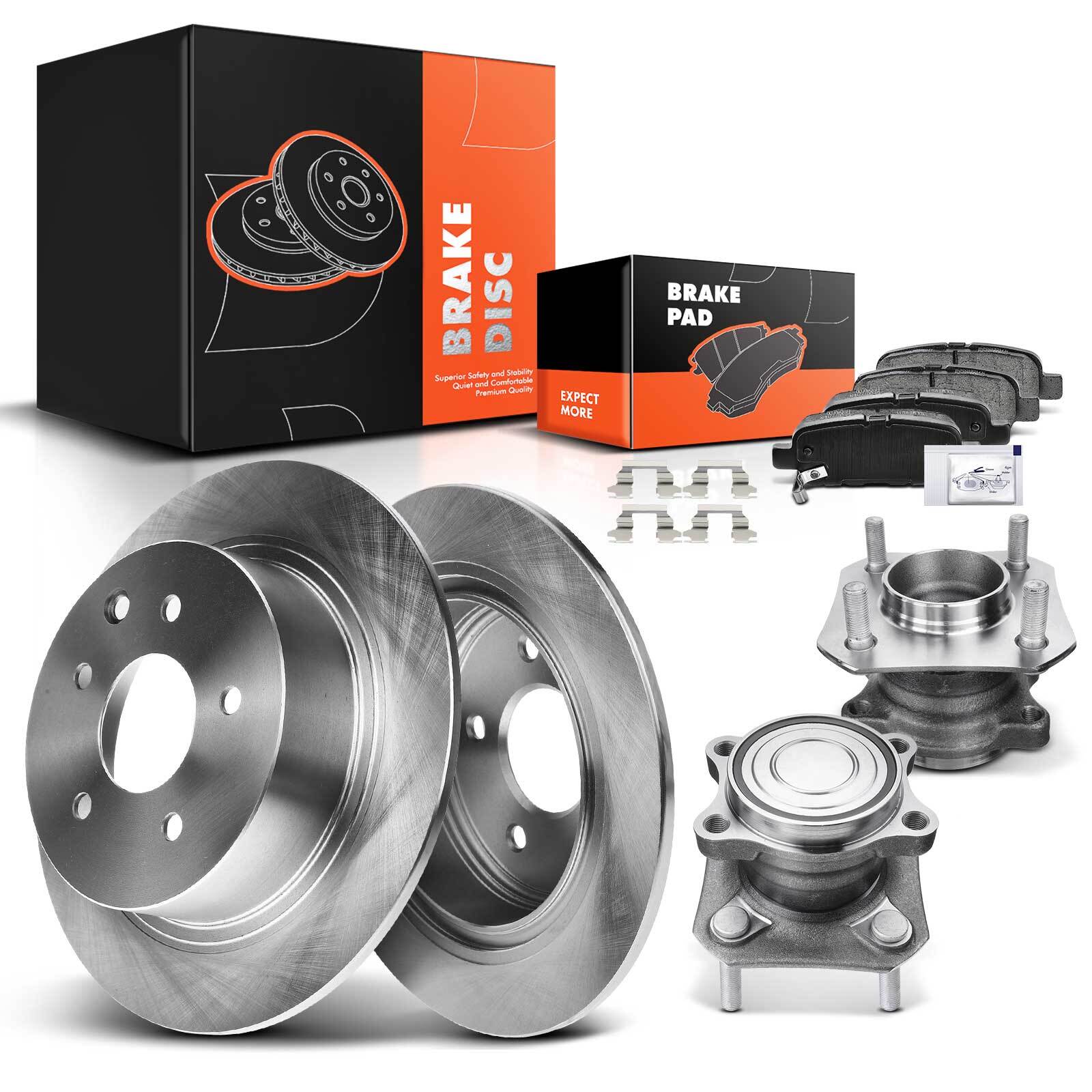 Rear Rotors & Ceramic Brake Pads + Hub Bearing for Nissan Sentra 2007-2012 2.0L