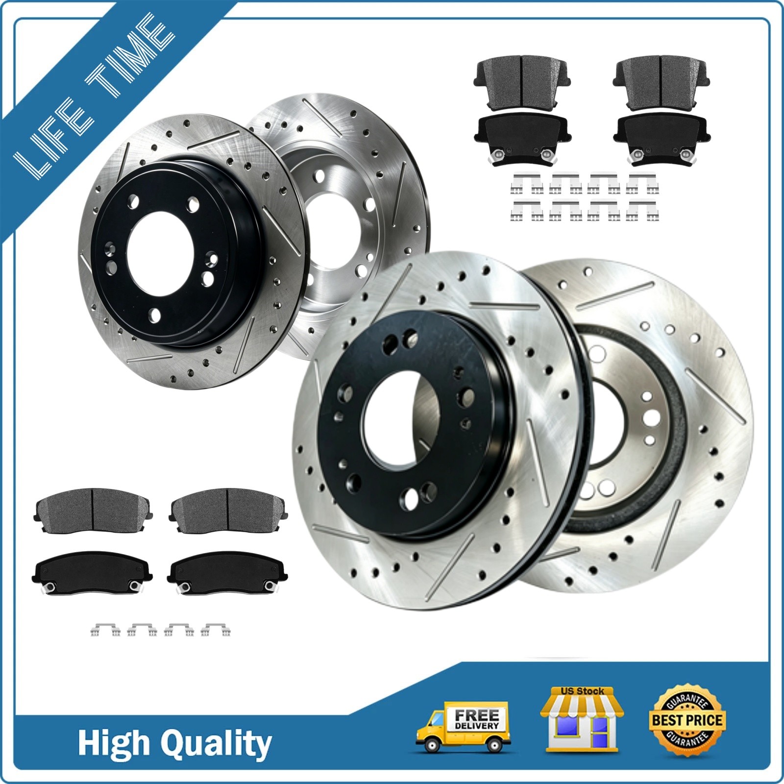 Front&Rear Drilled+Slotted Rotors Brake Pads for2012 2013 2014 2015Chrysler 300
