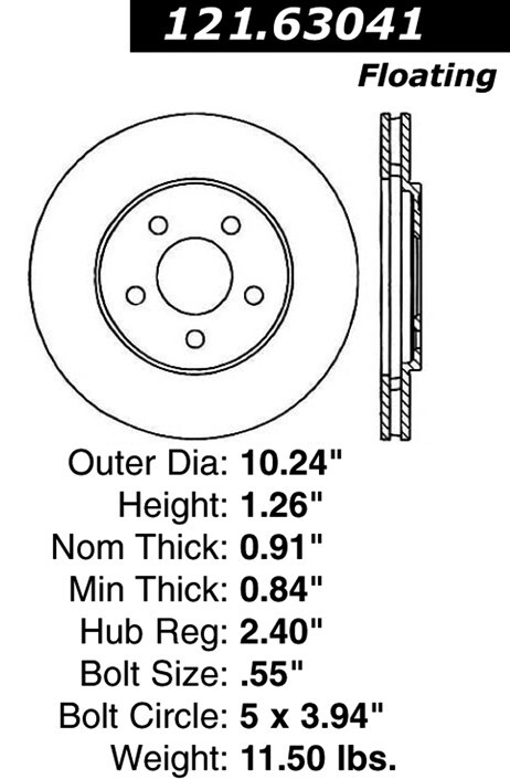 Centric Front Disc Brake Rotor for Cirrus, Sebring, Stratus, Breeze (121.63041)