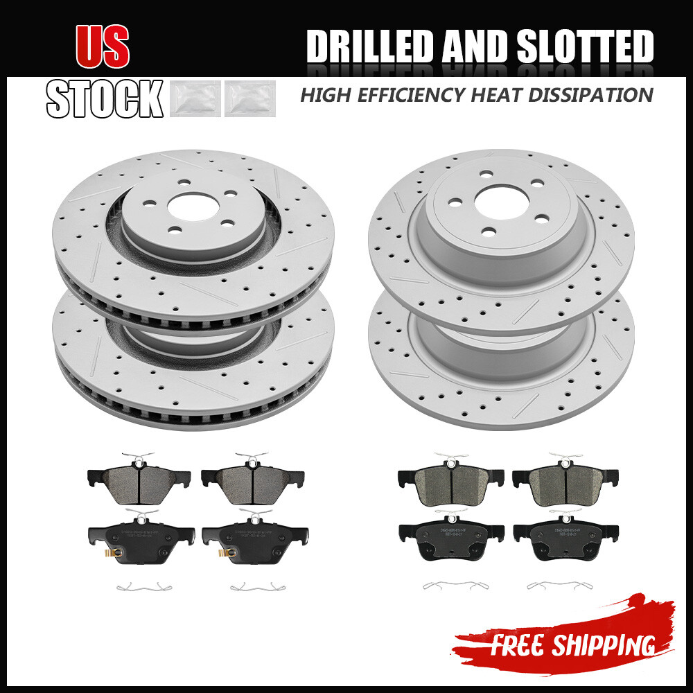 For Ford Edge Lincoln MKX Nautilus Front Rear Drilled Rotors Ceramic Pads Kit