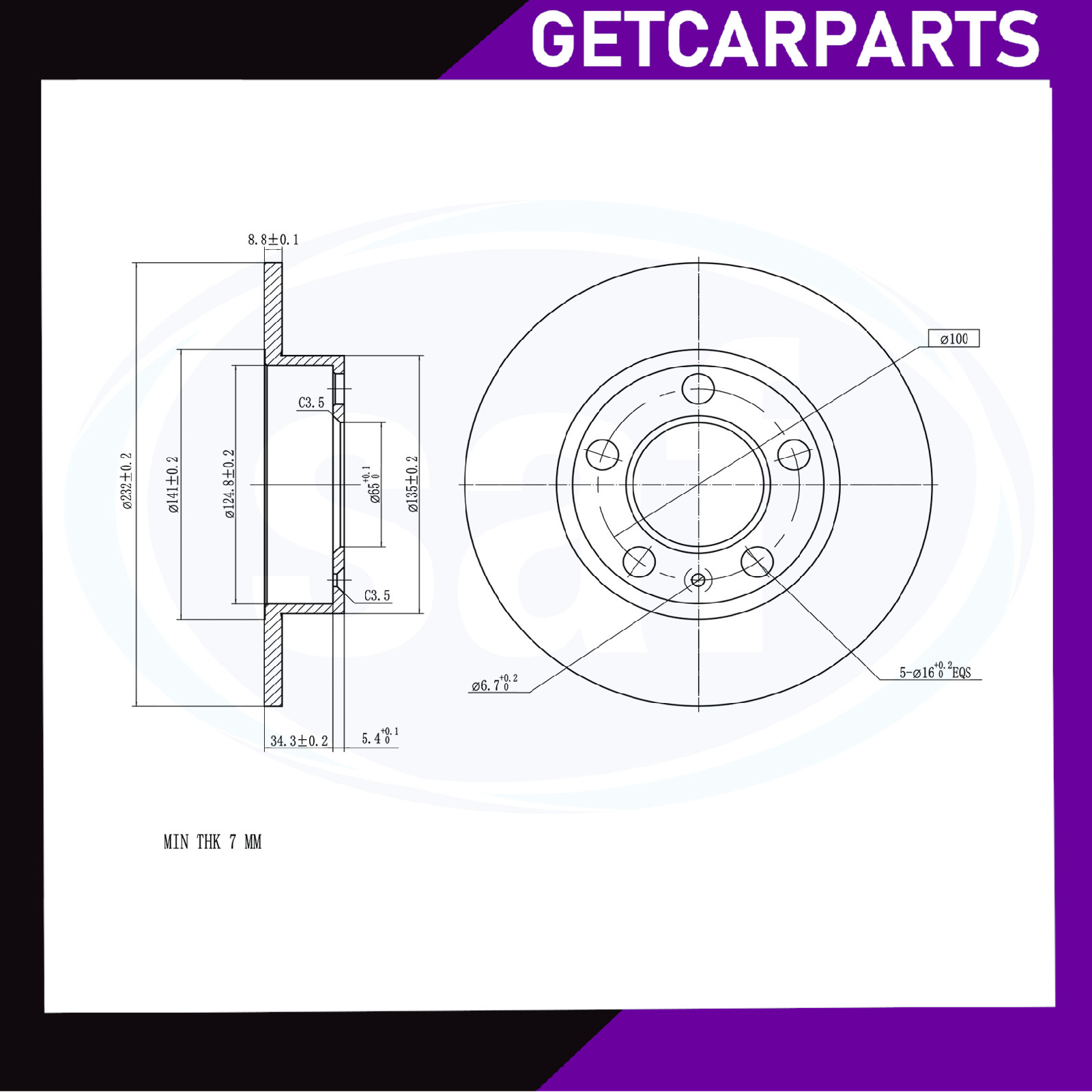 VW Polo Saloon 2002+ Pair Rear Solid Brake Discs 232mm 1.4/1.6/1.9