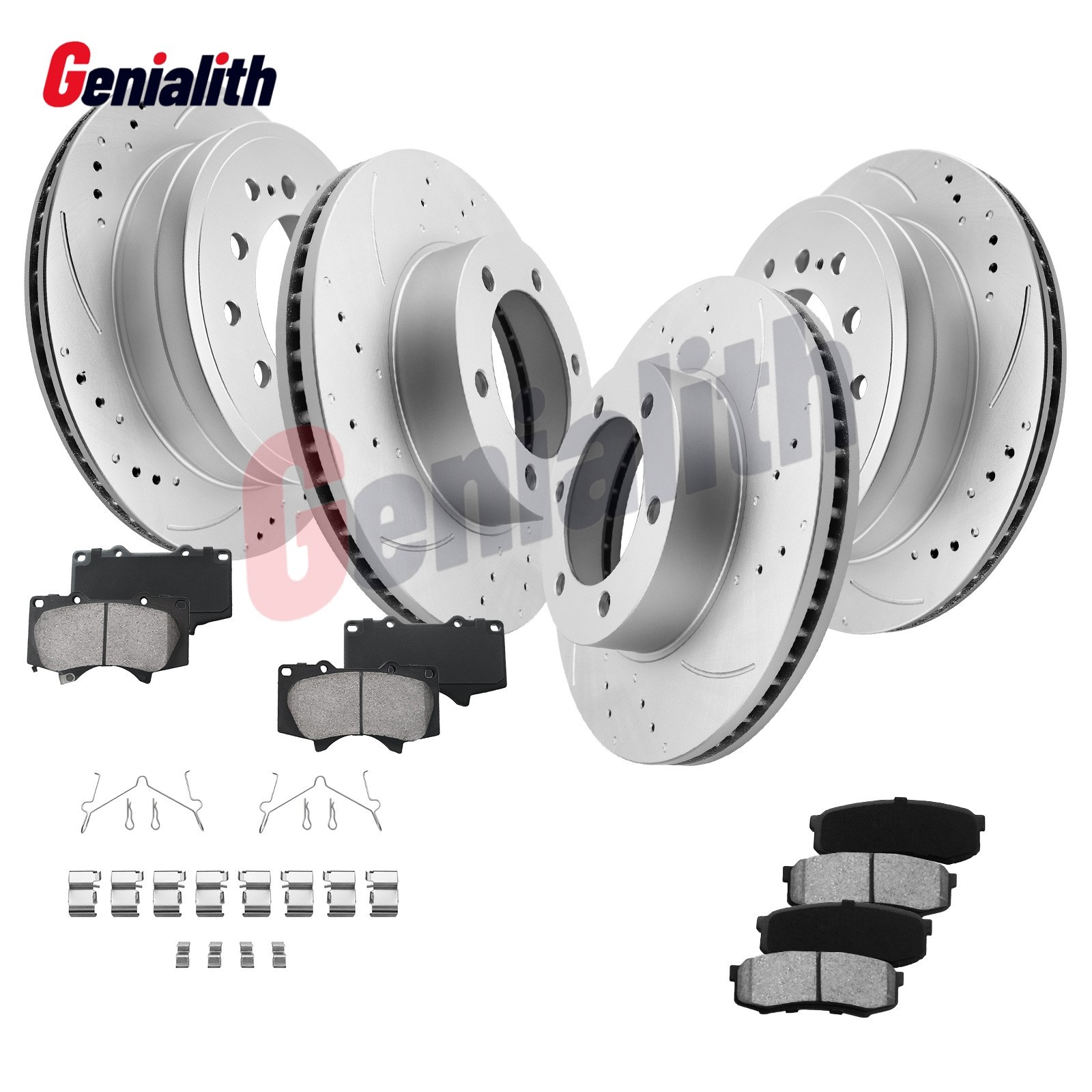 Front Rear Drilled Rotors Ceramic Brake Pads for 2001 2002 2003 Toyota Sequoia