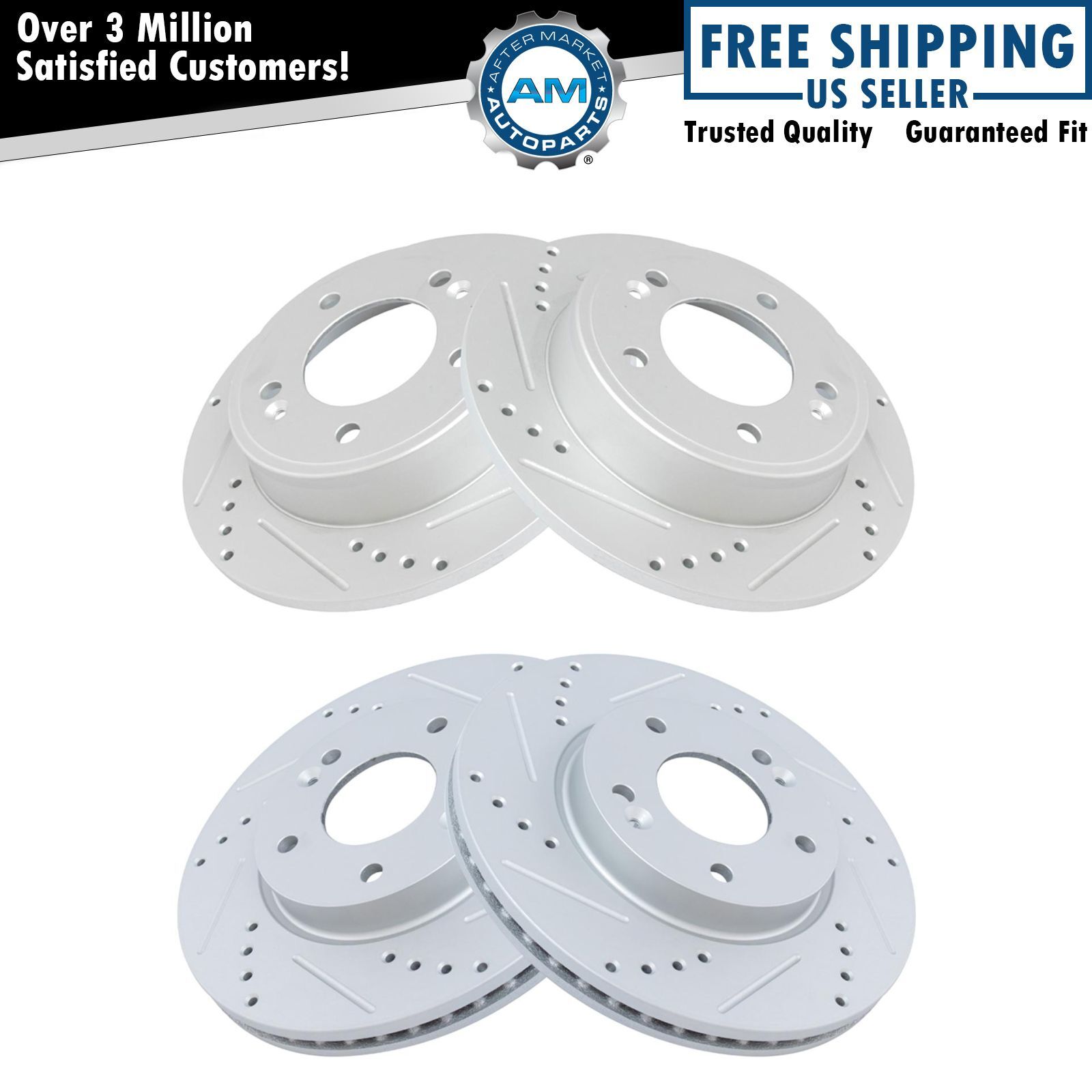 Front & Rear Performance Drilled Slotted Zinc Coated Rotor Kit for Hyundai Kia