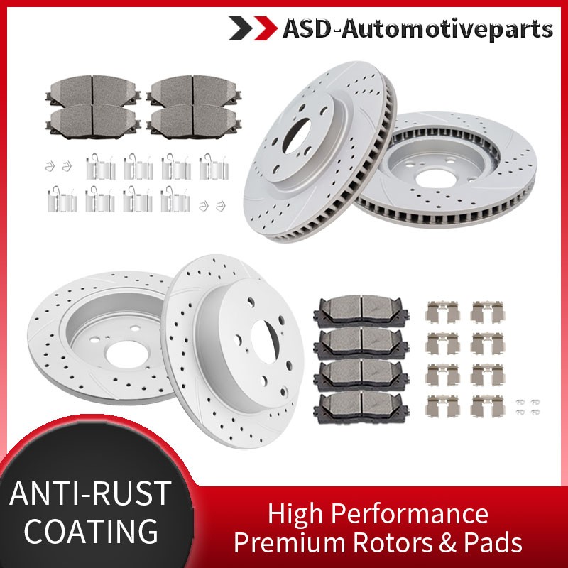 11.66 Inch Front and Rear Drilled Disc Rotors Brake Pads Kit Fit for Toyota Rav4