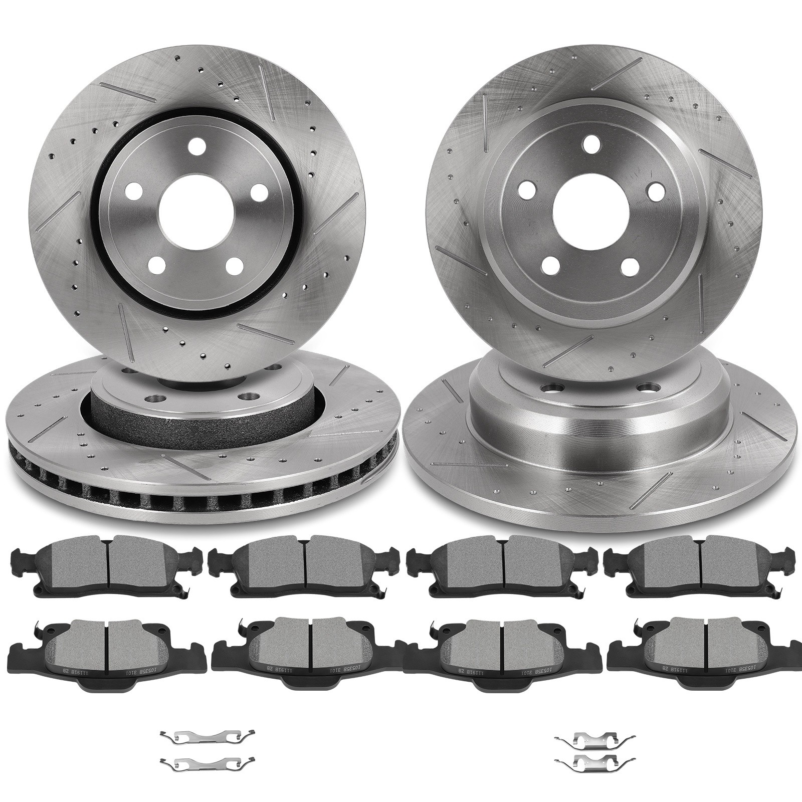 Front & Rear Rotors Brake Pads For 2011-2018 Dodge Durango Jeep Grand Cherokee