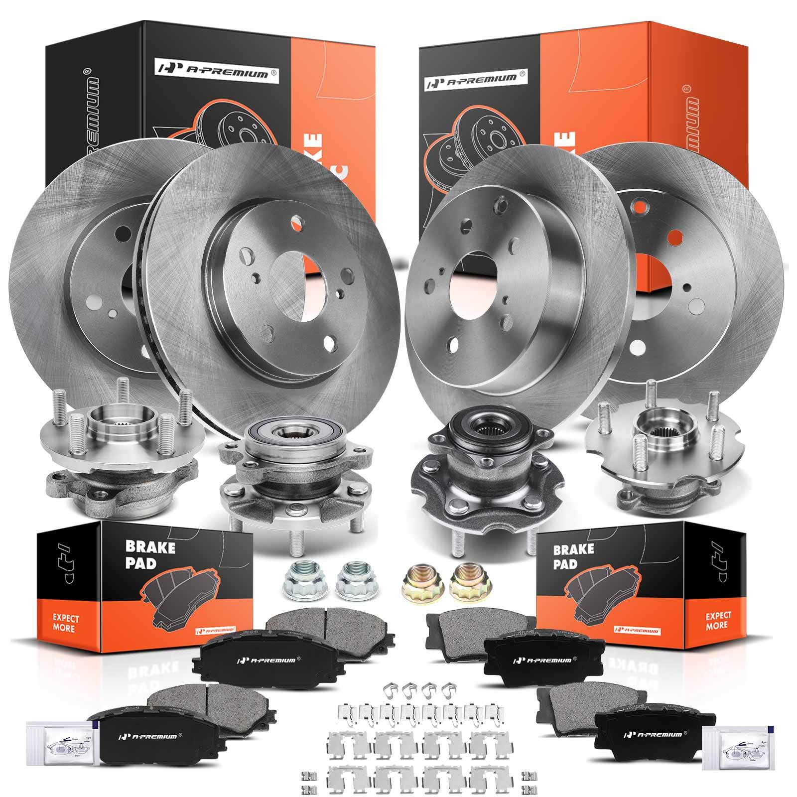A-Premium Front&Rear Disc Rotors & Brake Pad+Hub Bearings for Toyota RAV4 06-12