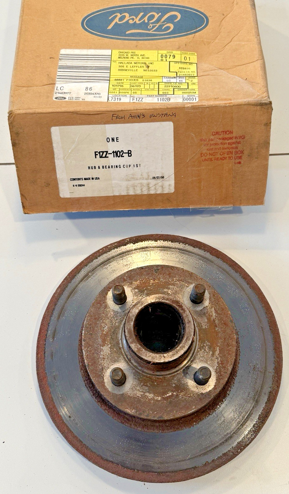 USED OEM FORD MUSTANG THUNDERBIRD COUGAR LTD DISC BRAKE ROTOR & HUB F1ZZ-1102-B
