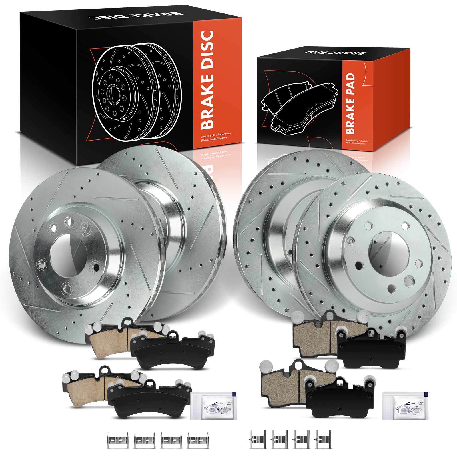12pcs Front & Rear Side Drilled Rotor & Brake Pad for Audi Q7 Porsche VW Touareg