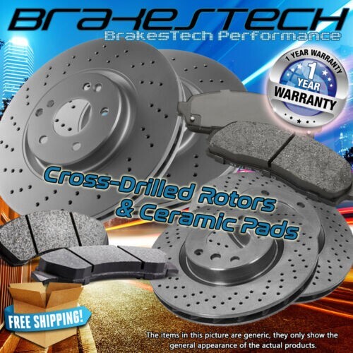 Front+Rear Cross Drill Rotors & Ceramic Pads for 2003-2005 Jaguar S-Type f/300mm