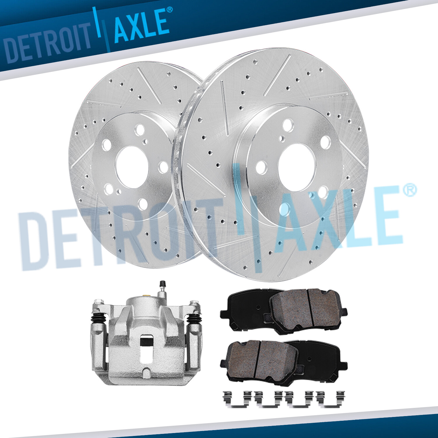 Front Drilled Rotors & Left Caliper Brake Pads for 2003-2008 Corolla Matrix Vibe