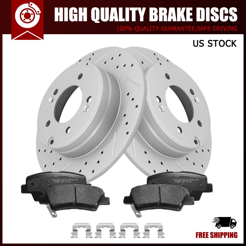 [Rear] Drilled Brake Rotors+Ceramic Pads Kit for Hyundai Sonata Azera Kia Optima