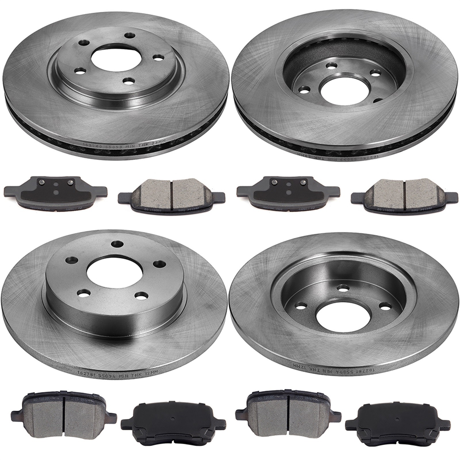 Brake Pads And Rotors Front Rear For Chevrolet Cobalt Malibu 07-09 Saturn Aura