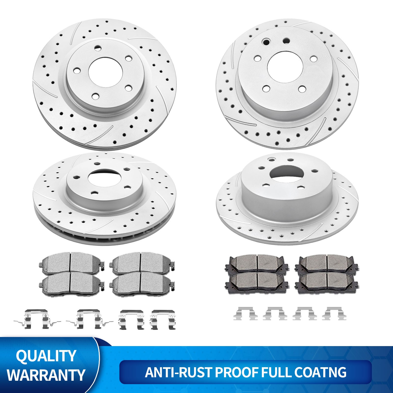 Front Rear Drilled Brake Rotors Disc Brakes Pads Kit Fit for 07-13 Nissan Altima