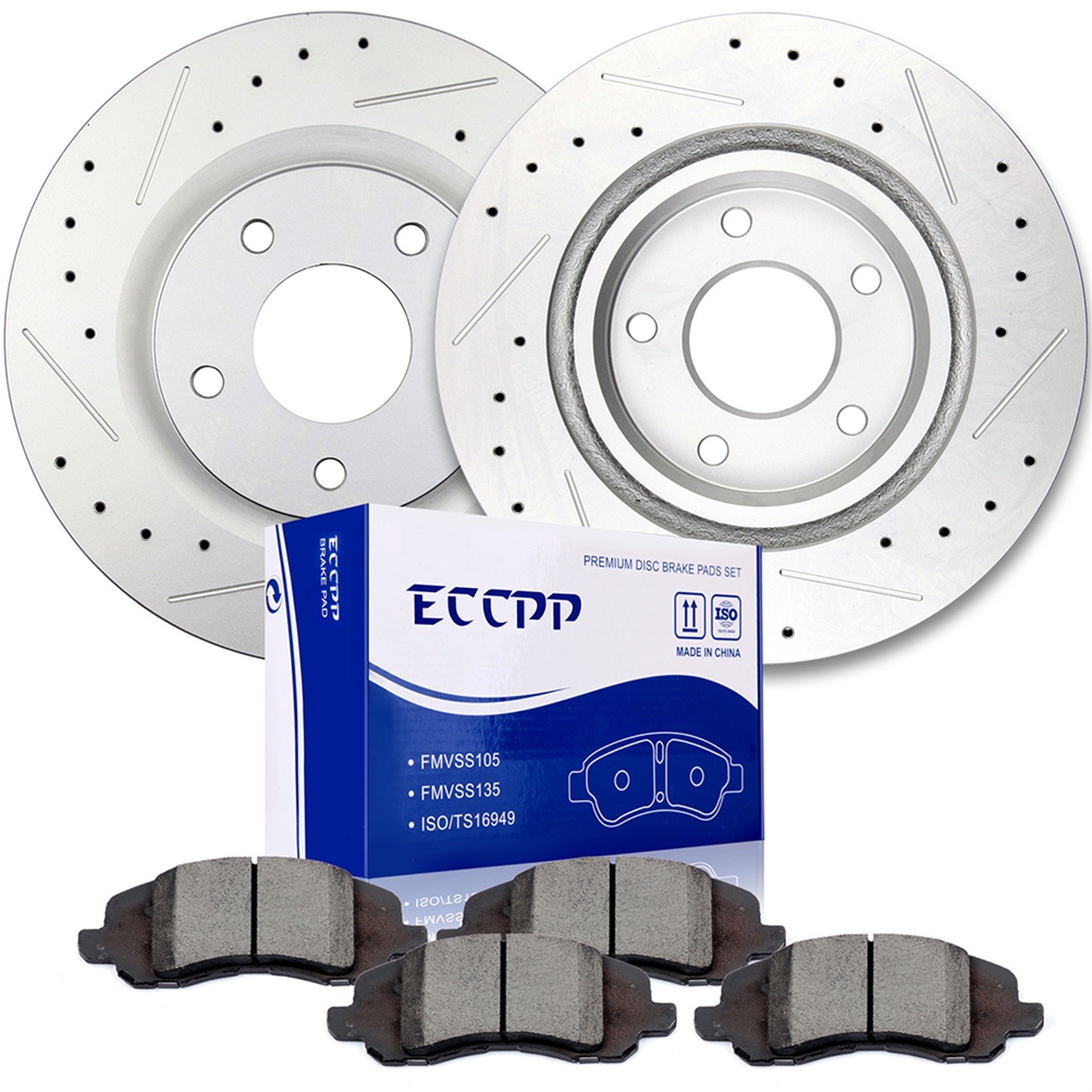 Front Drilled Brake Rotors Black & Pads for Jeep Patriot Compass Dodge Avenger