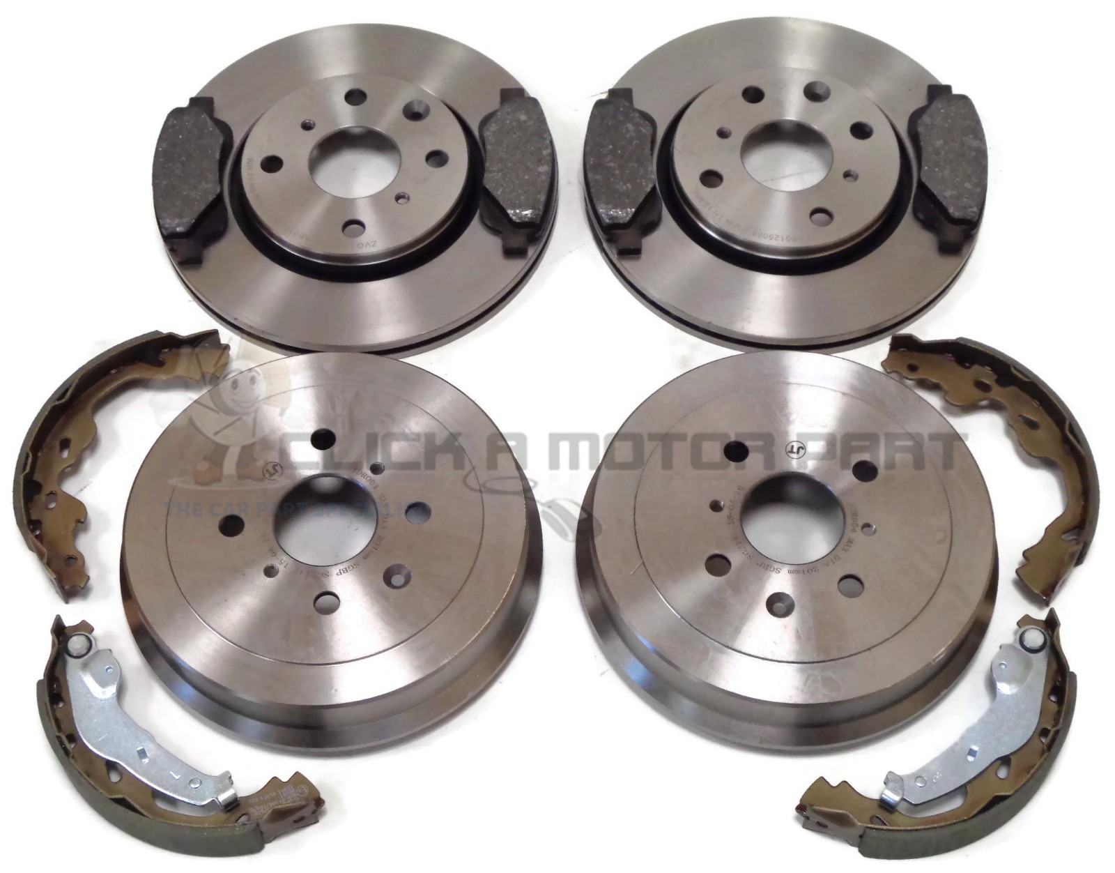 PEUGEOT 108 FRONT 2 BRAKE DISCS AND PADS SET + REAR 2 BRAKE DRUMS & SHOES SET