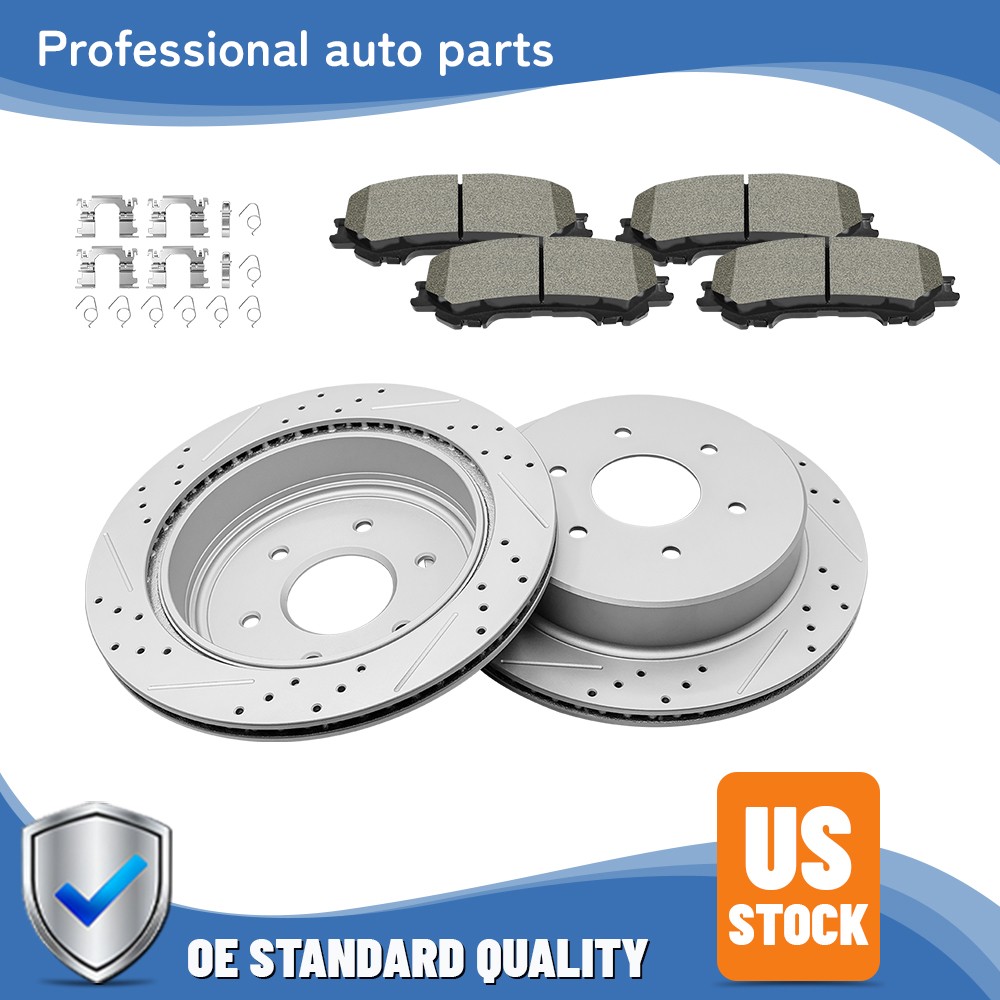 Rear Brake Disc Rotors + Ceramic Brake Pads For Nissan Titan 2017-2021 2022 2023