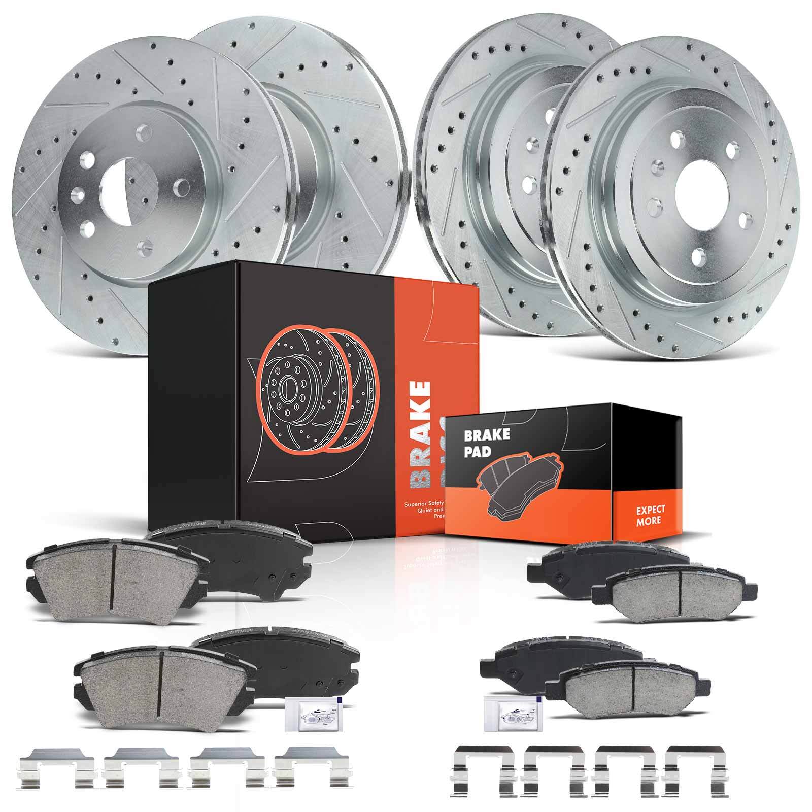 Front & Rear Drilled Brake Rotor & Ceramic Brake Pad for Chevrolet Camaro 10-15