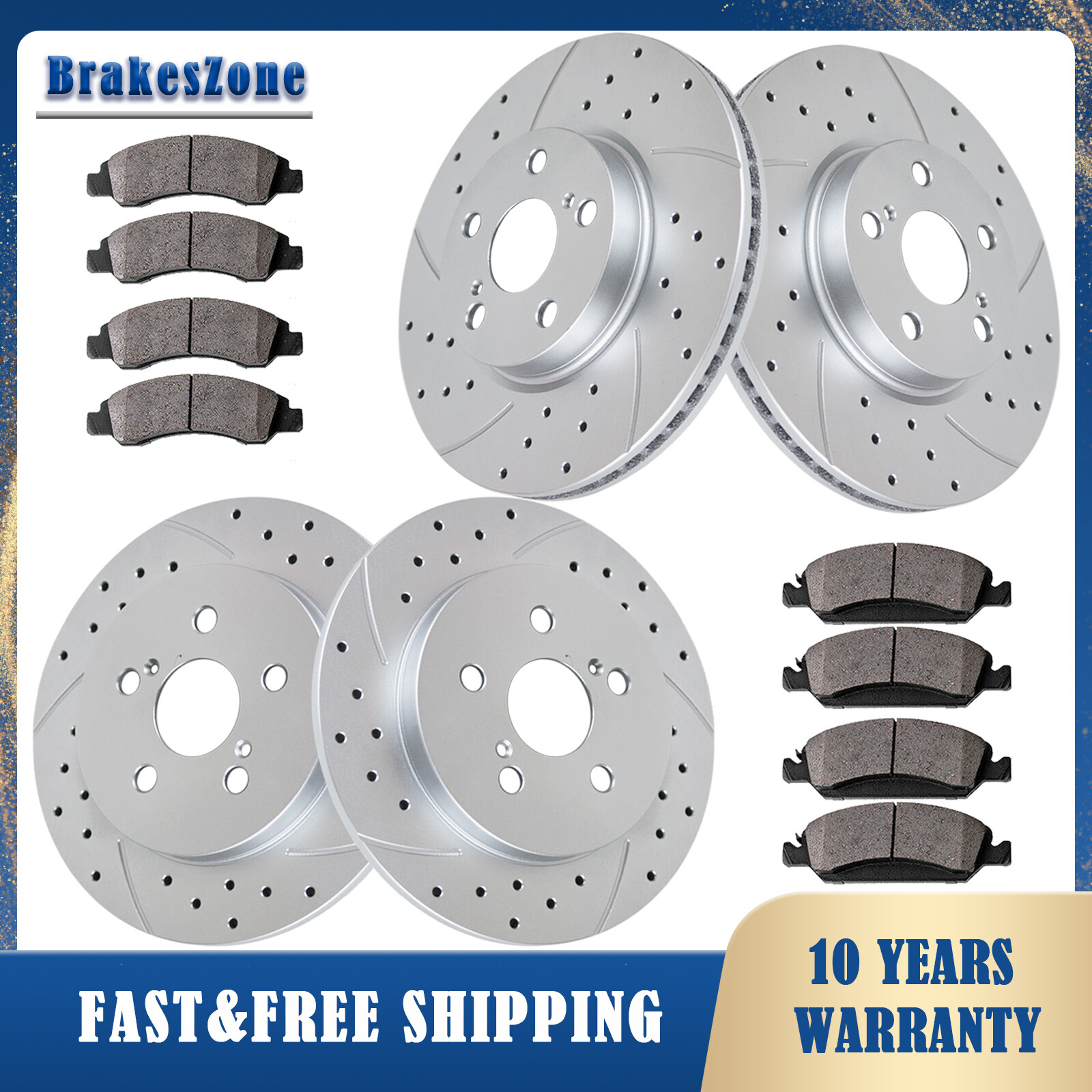 275mm Front 259mm Rear Disc Rotors Pads Fit for Pontiac Vibe 2009 2010 Brakes