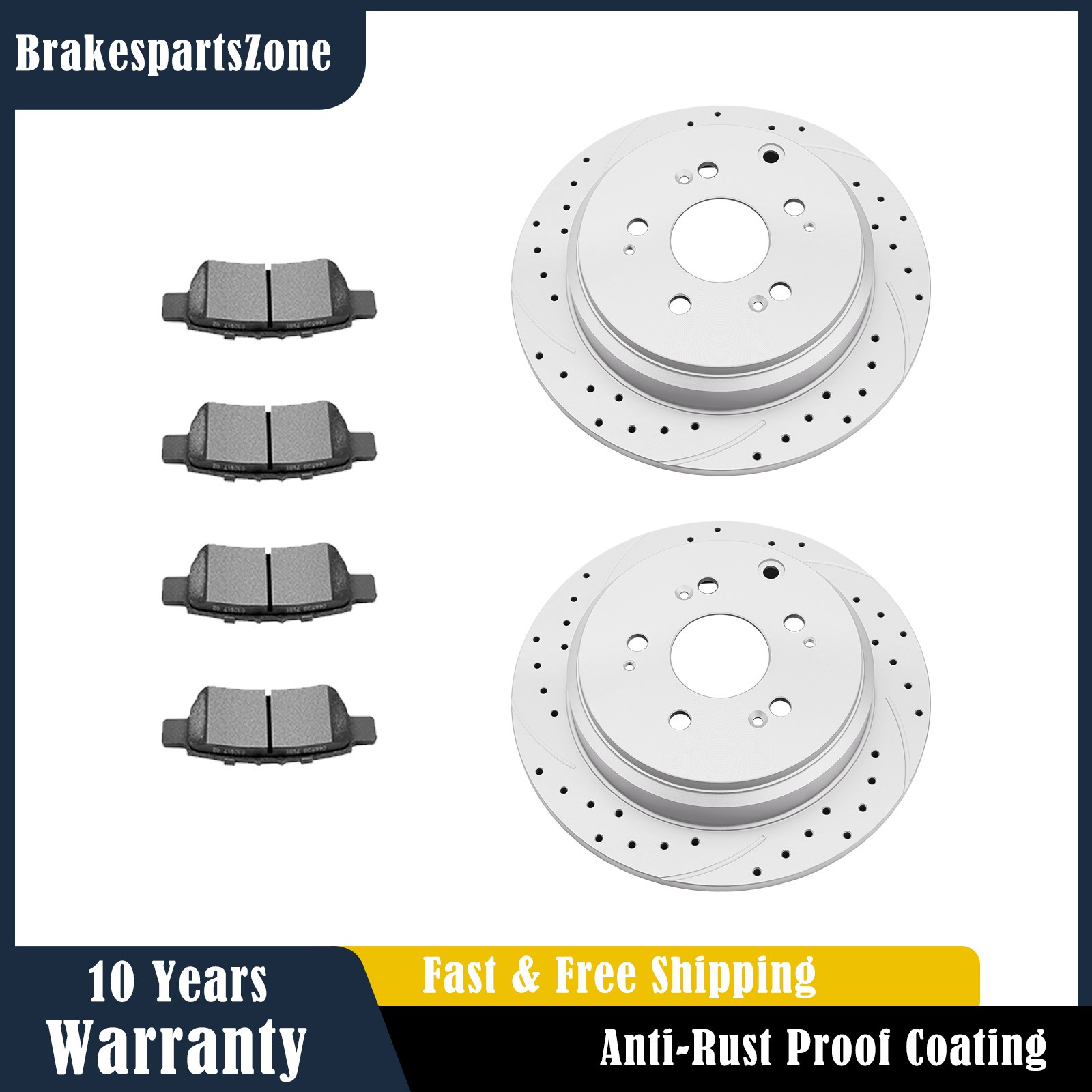 Rear (313mm) Brake Rotors and Pads for 3.5L 2005-2010 HONDA ODYSSEY Slotted