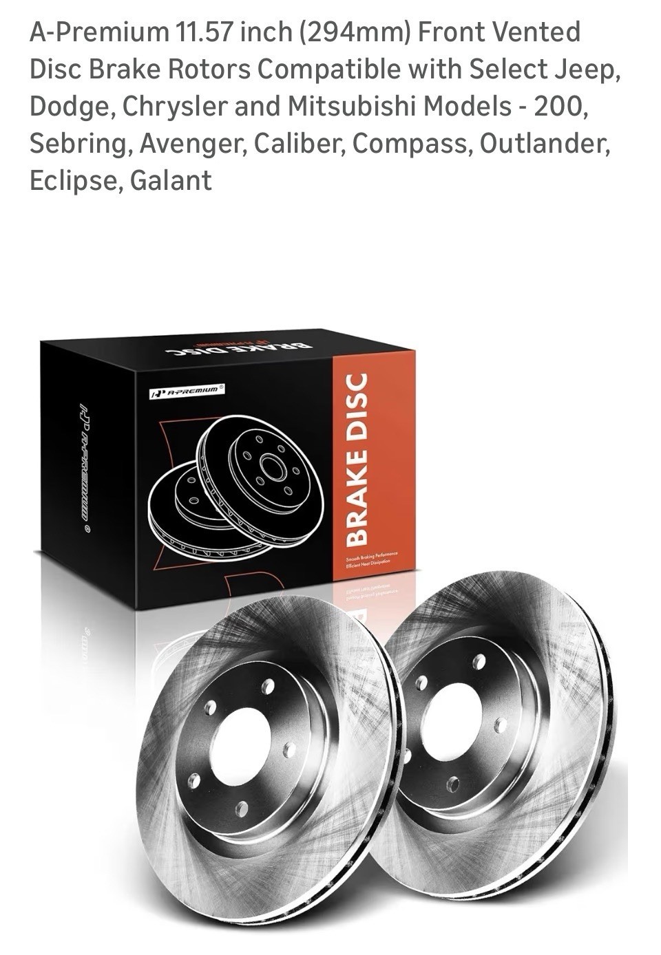 11.57 inch (294mm) Disc Brake Rotors/Select Jeep, Dodge,Chrysler. Front Vented