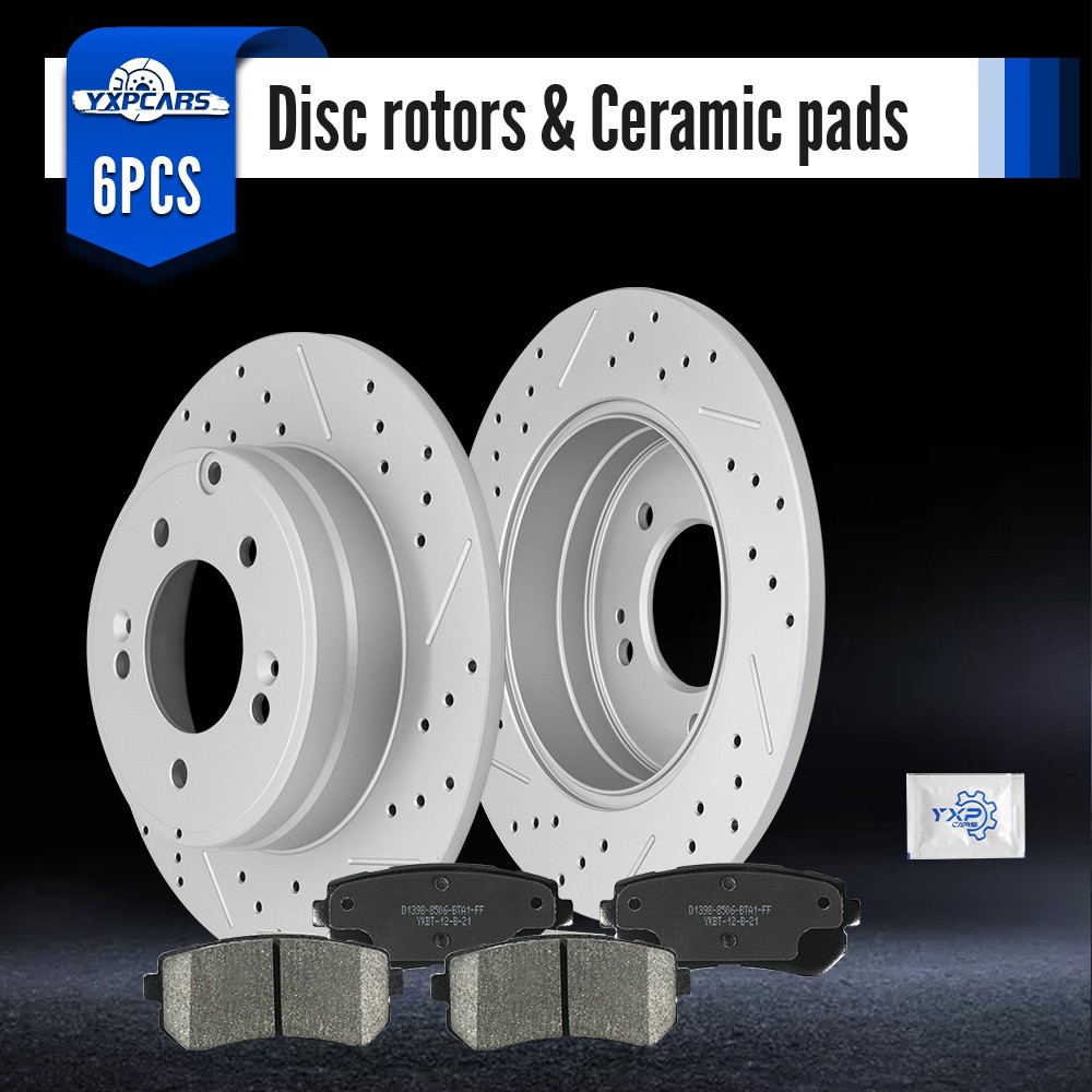 Rear Disc Rotors & Ceramic Brake Pads for 2016 – 2017 Hyundai Tucson Kia Cadenza