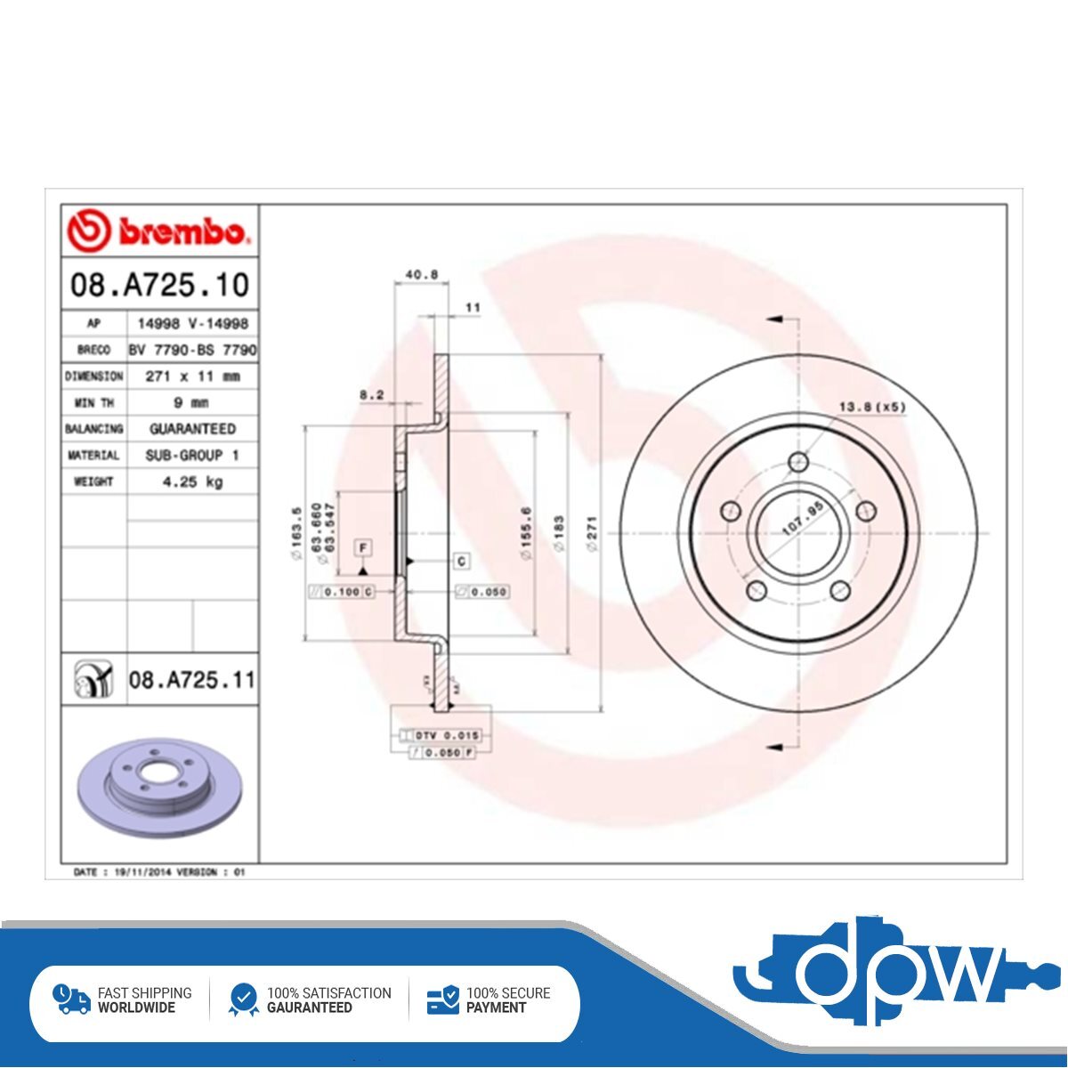 Fits Ford Focus 2010-2020 + Other Models Brake Discs Rear DPW