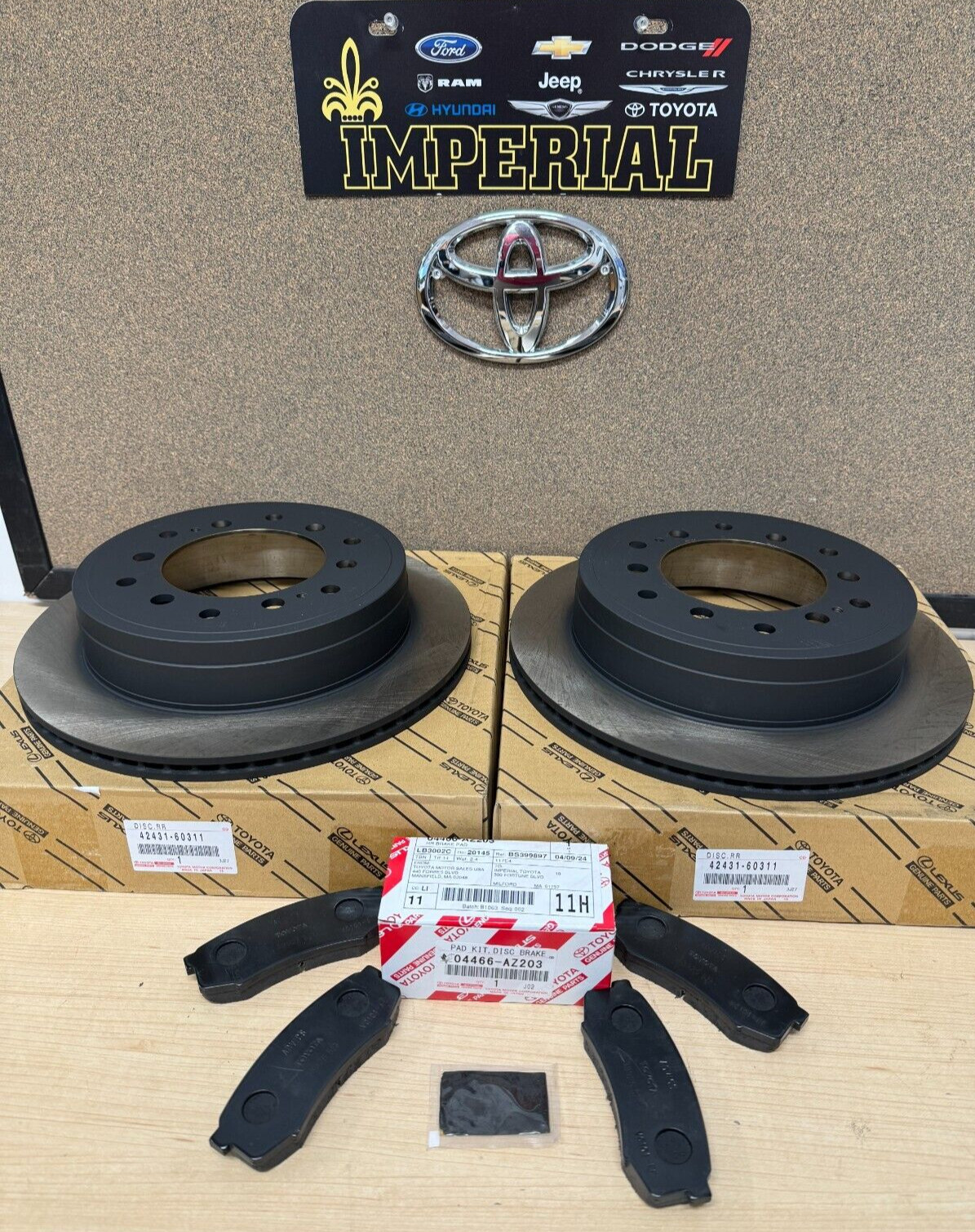 2010-2023 TOYOTA 4RUNNER GENUINE OEM REAR BRAKE ROTORS AND TCMC BRAKE PAD KIT