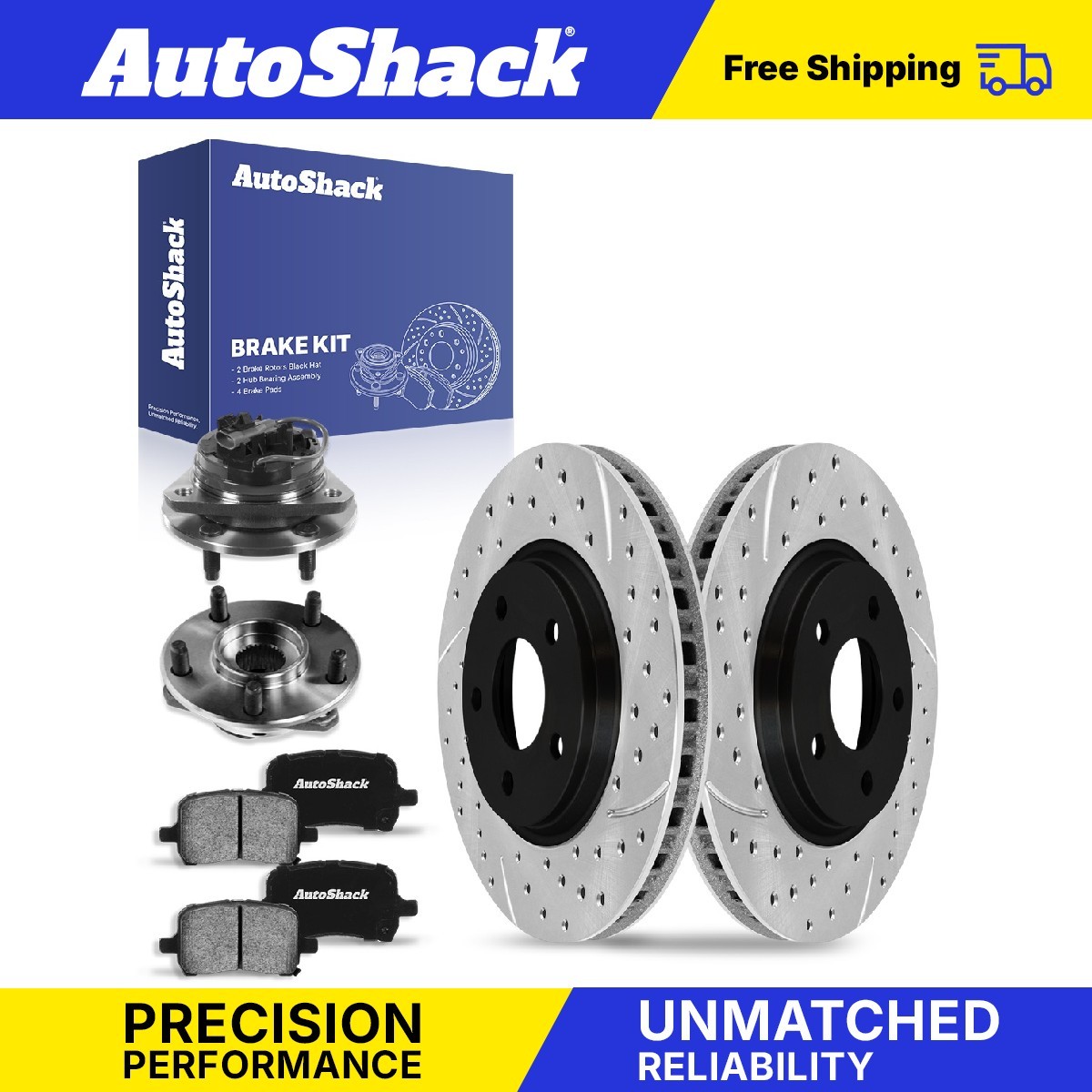 Front Drilled Slotted Brake Rotors Pads Hubs for 2004-2012 Chevrolet Malibu
