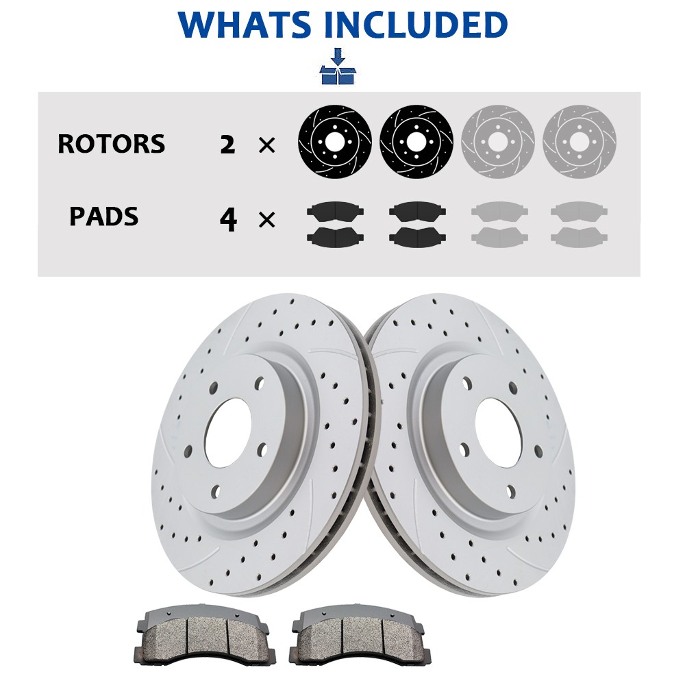 296mm Front Brake Rotors and Pads Drilled Slotted Fit for Nissan Rogue 14-17