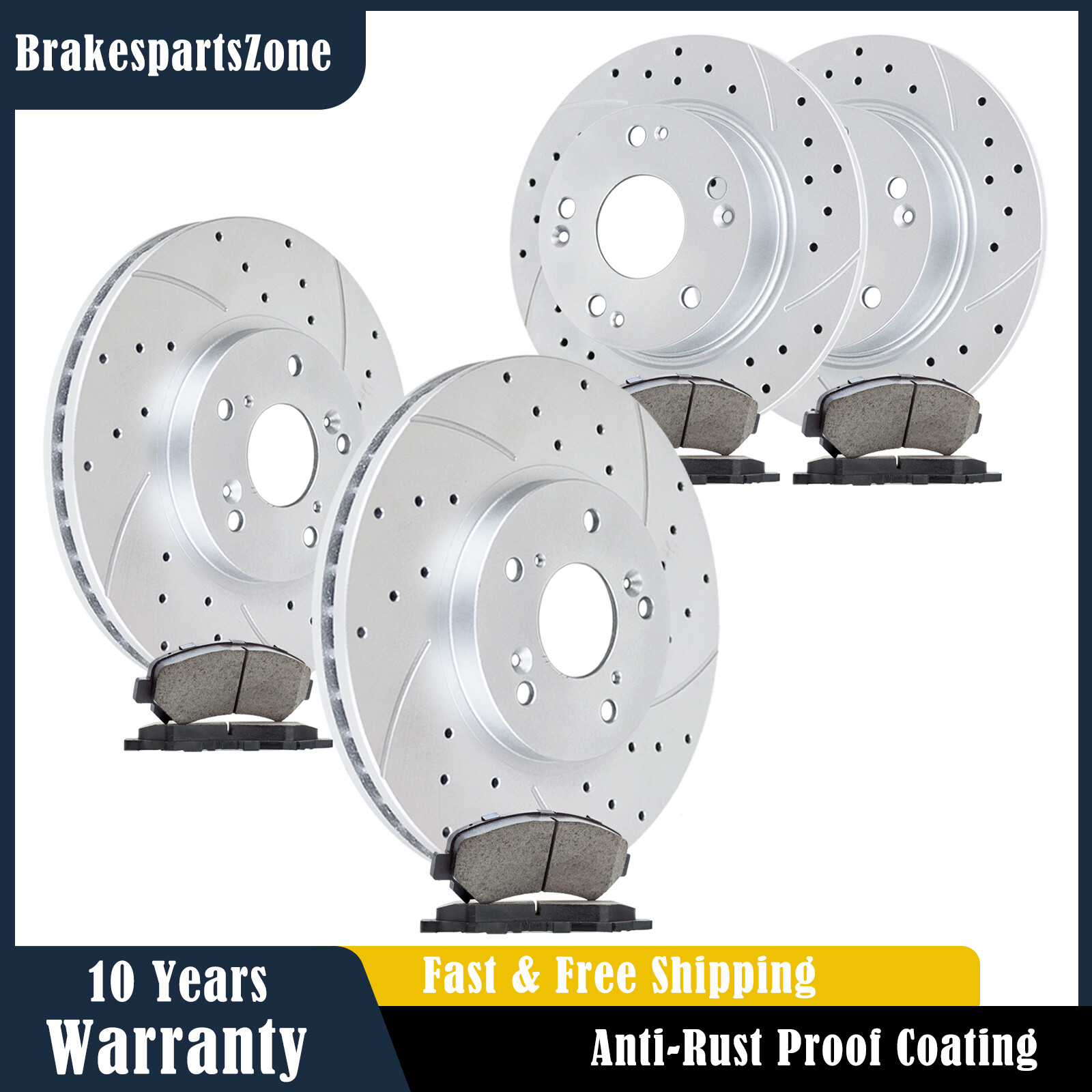 Front & Rear Brake Rotors Pads for Acura TSX 04-08 Accord 03-07 Drilled Slotted