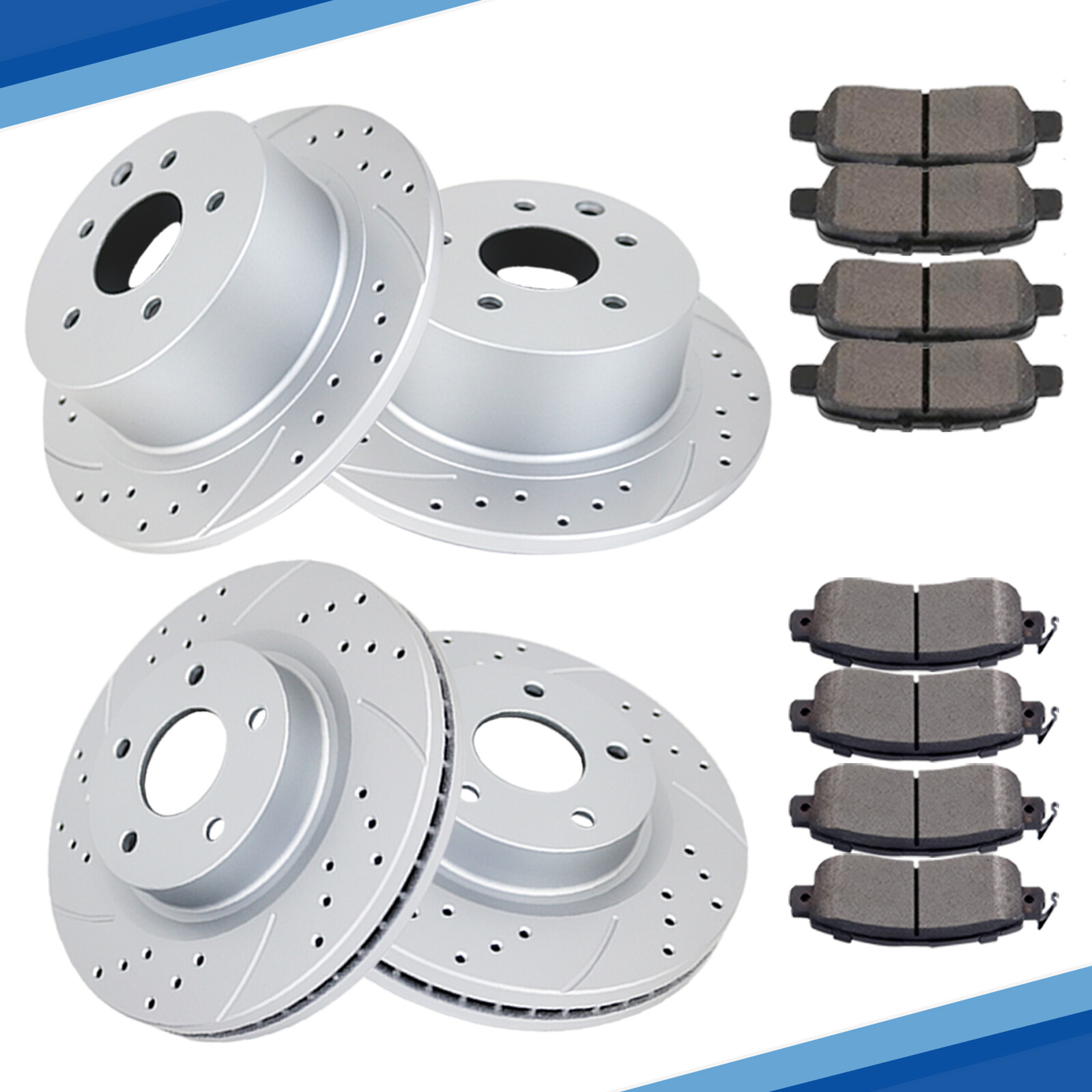 Front and Rear Drilled Rotors Ceramic Brakes Pads for 2013 – 2023 Nissan Altima