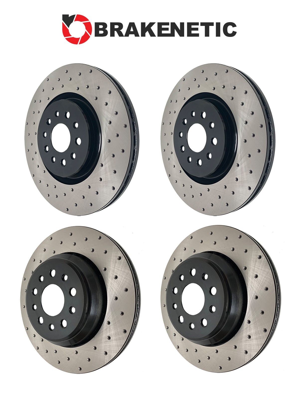 FRONT + REAR BRAKENETIC Premium Cross Drilled Brake Disc Rotors 50.07006.22